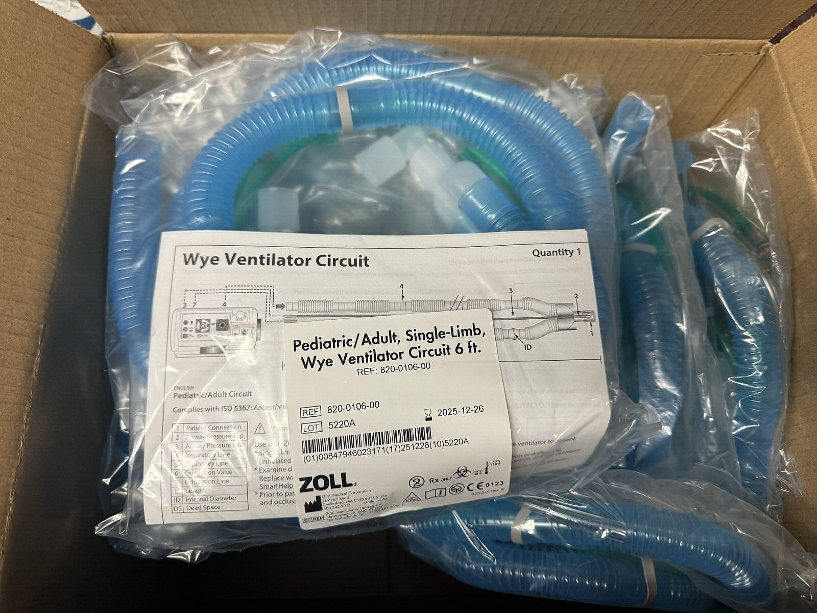 820-0106-10"ZOLL PEDIATRIC/ADULT, SINGLE-LIMB WYE VENT CIRCUIT 6FT