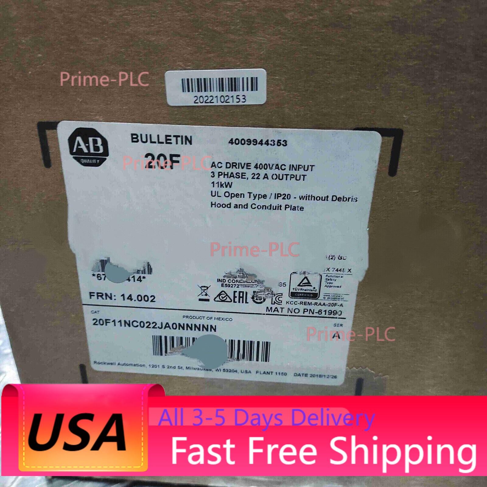 New AB 20F11NC022JA0NNNNN PowerFlex Air Cooled 753 AC Drive US Free Tax