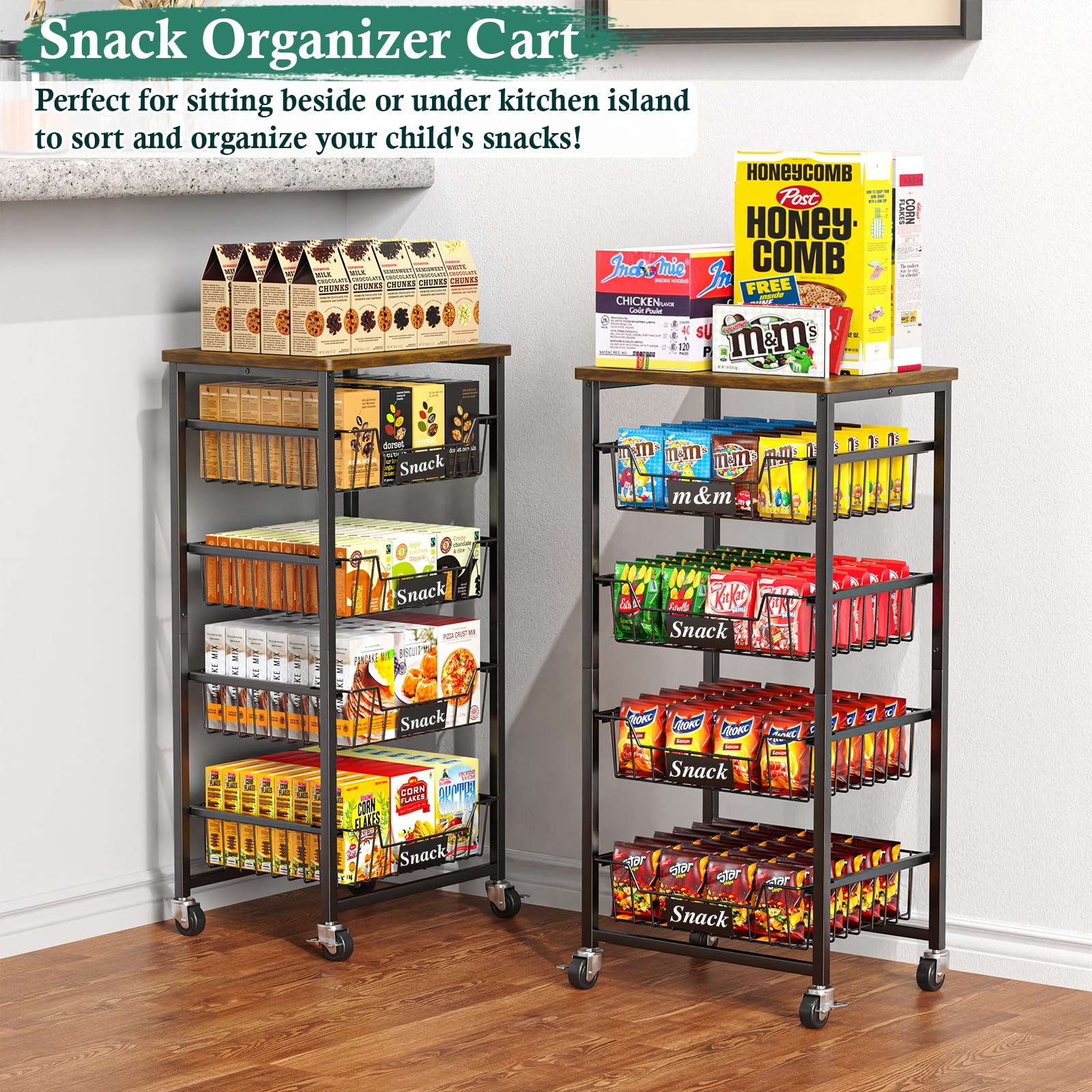 Fruit Basket, 5-Tier Utility Kitchen Organizer and Storage Cart with Pull-Out...