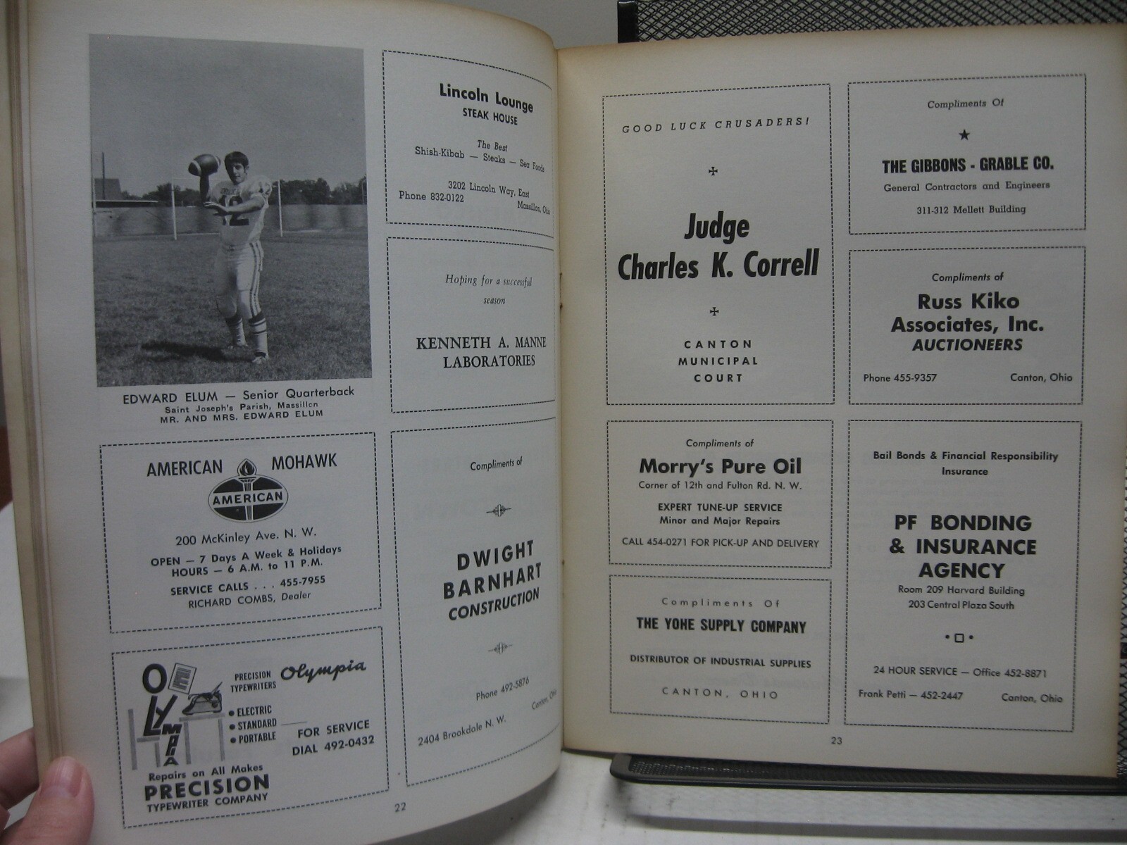 1969 Football Program Central Catholic Crusaders vs Canton South