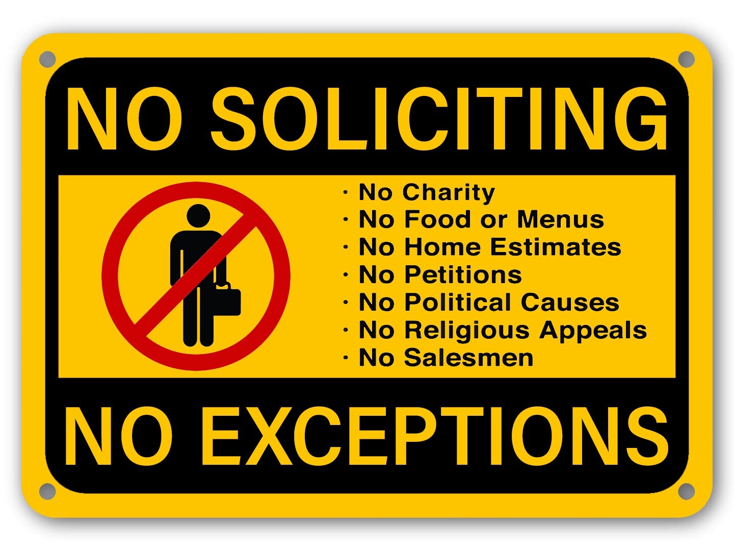 No Soliciting Sign No Exceptions Front Door Home Business Security Yellow