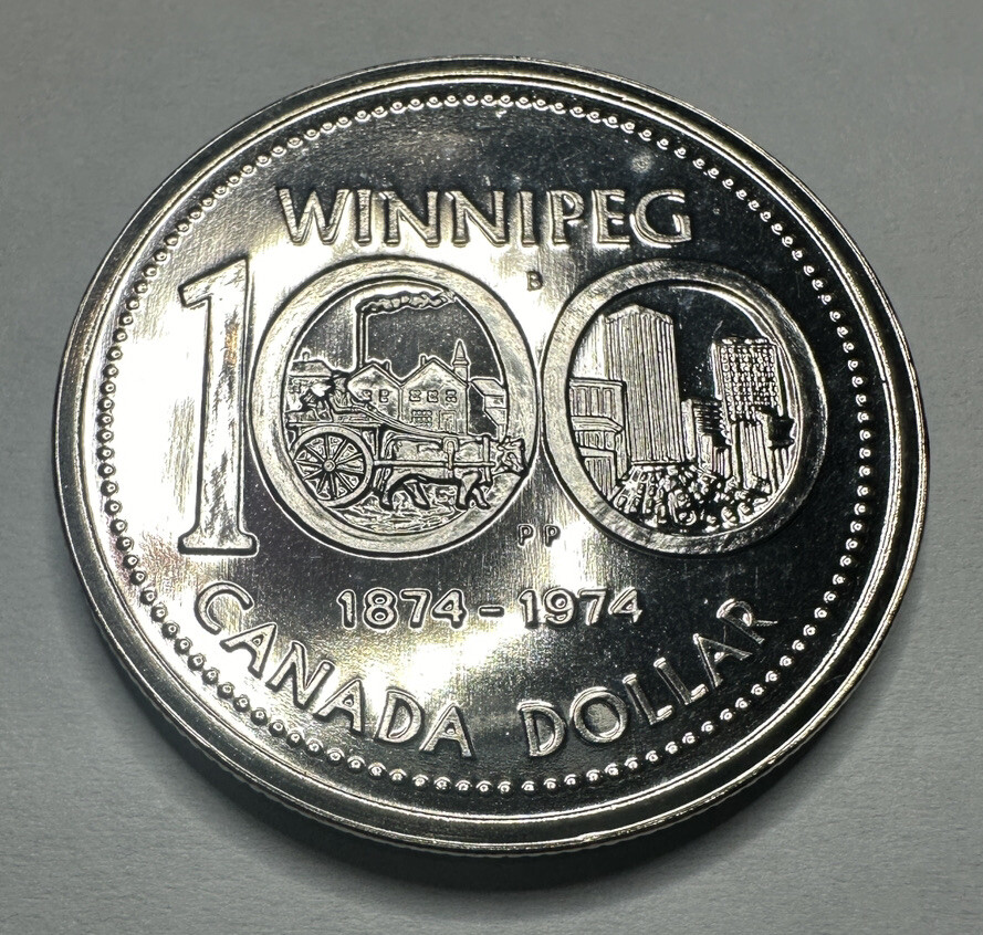1974 Canadian "Winnipeg 100" Centennial Nickel Proof Like Dollar Coin. Beauty!!