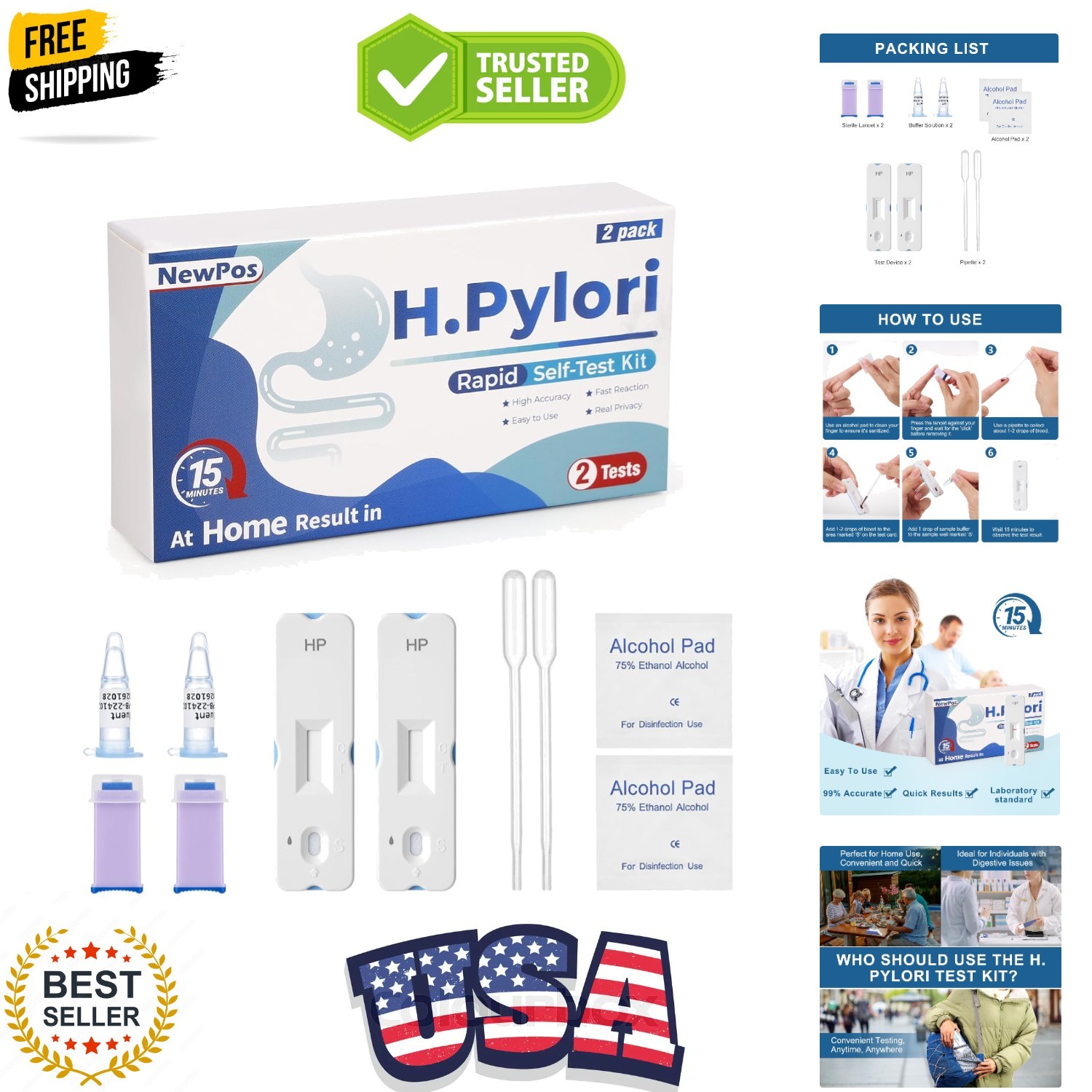 H Pylori  Kit – PCS at-Home Helicobacter Pylori Self- with 99.9% Accuracy – F...