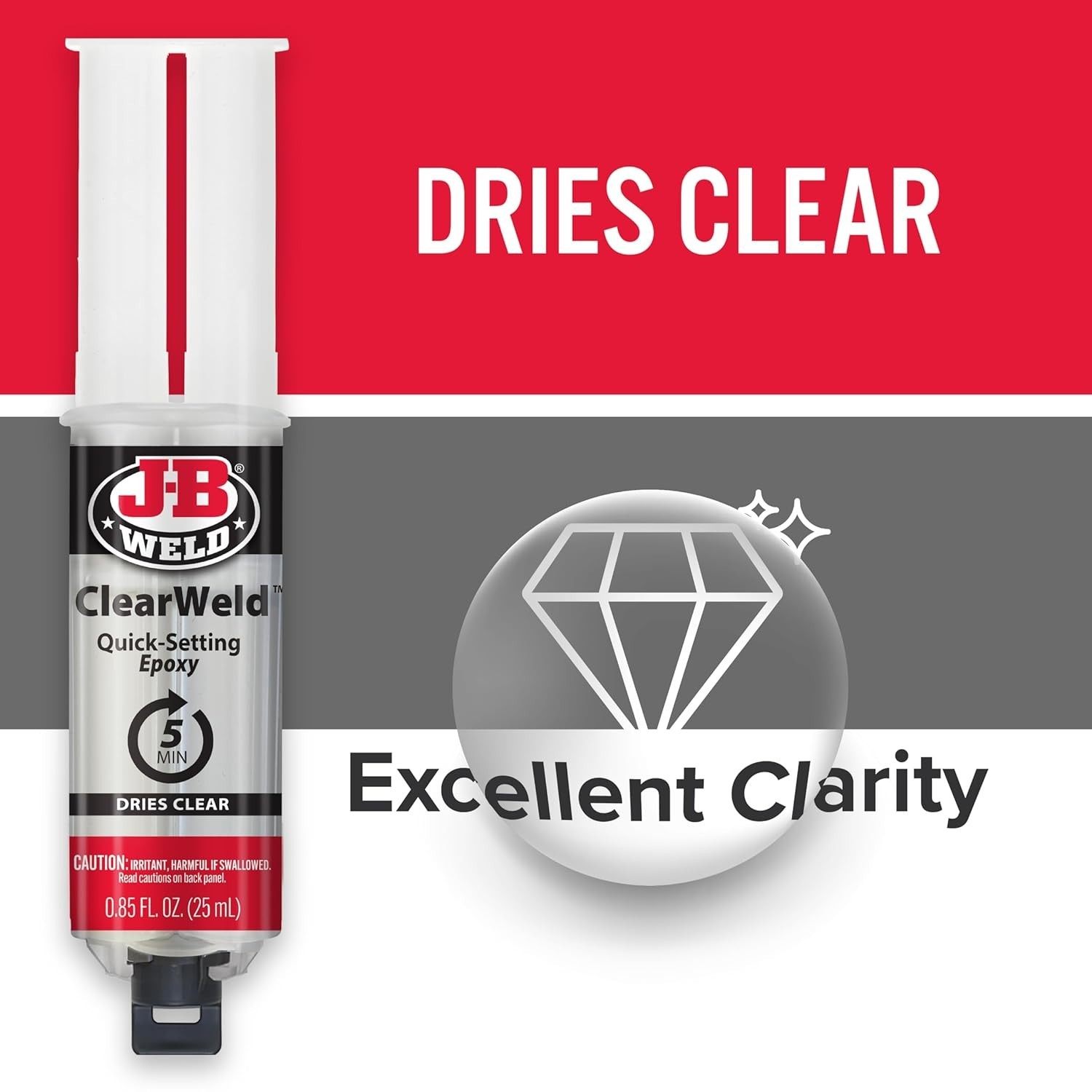 ClearWeld 2-Pack Epoxy with Syringe - Water Resistant, Strong & Versatile