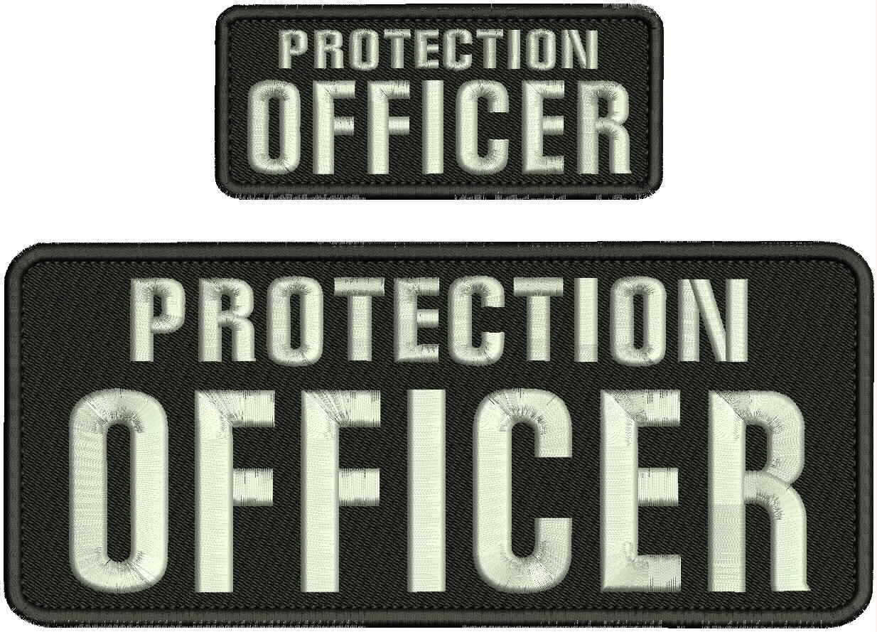Collectible 2 Embroidery Patch Protection Officer 4x10 &2x5 silver on black