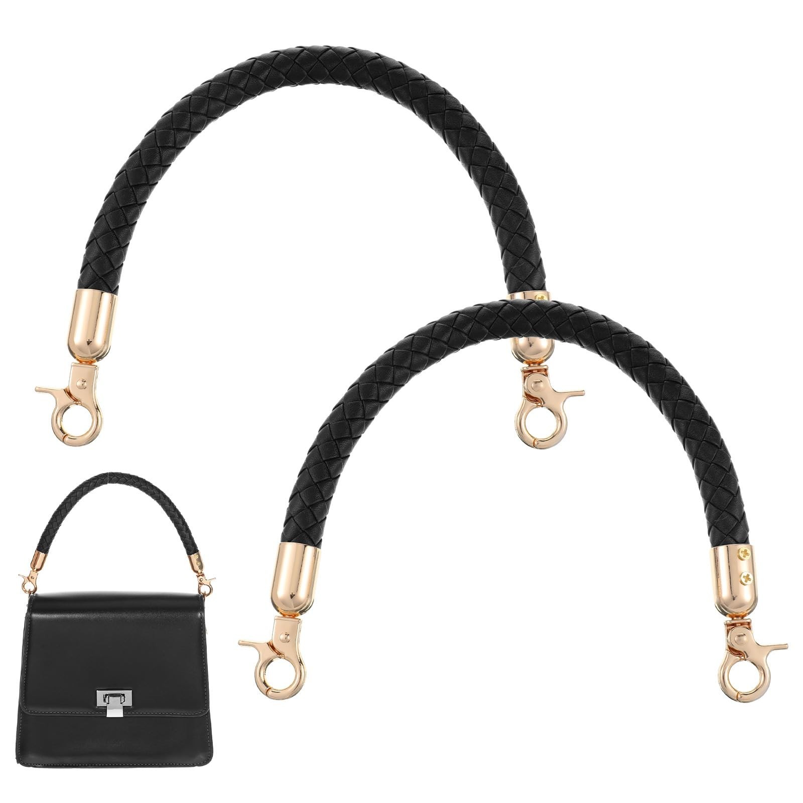 2Pcs Short Black Purse Handles, 11.8 in PU Leather Handbag Handles, Braided P...