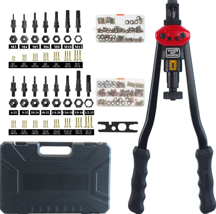 WORKPRO 16" Rivnut Tool Kit 11 Metric & SAE Mandrels Hand Nutsert Rivet Tool Set