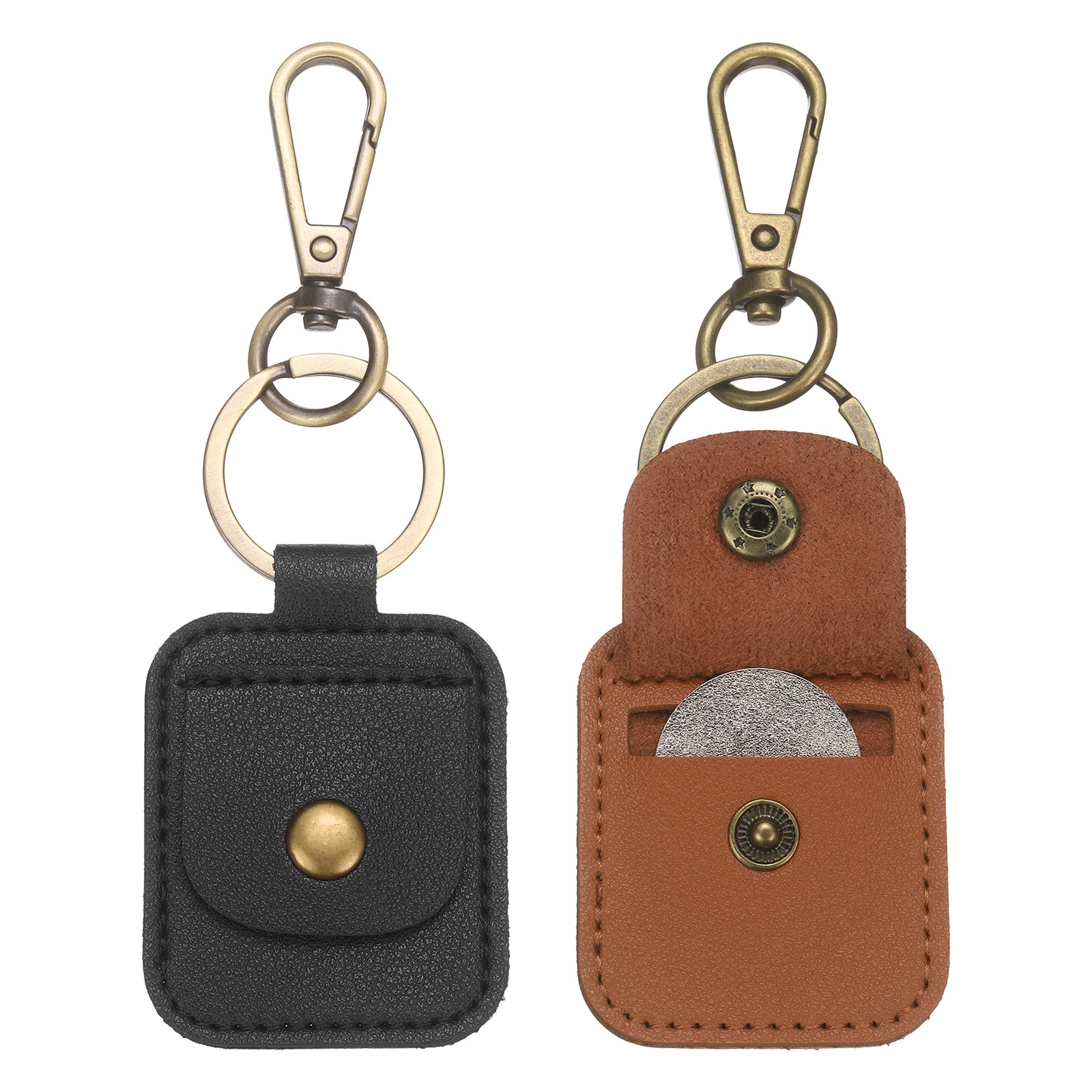 2 Pack Quarter Leather Keychain, PU Leather Key Ring Coin Case, Black, Mud Color