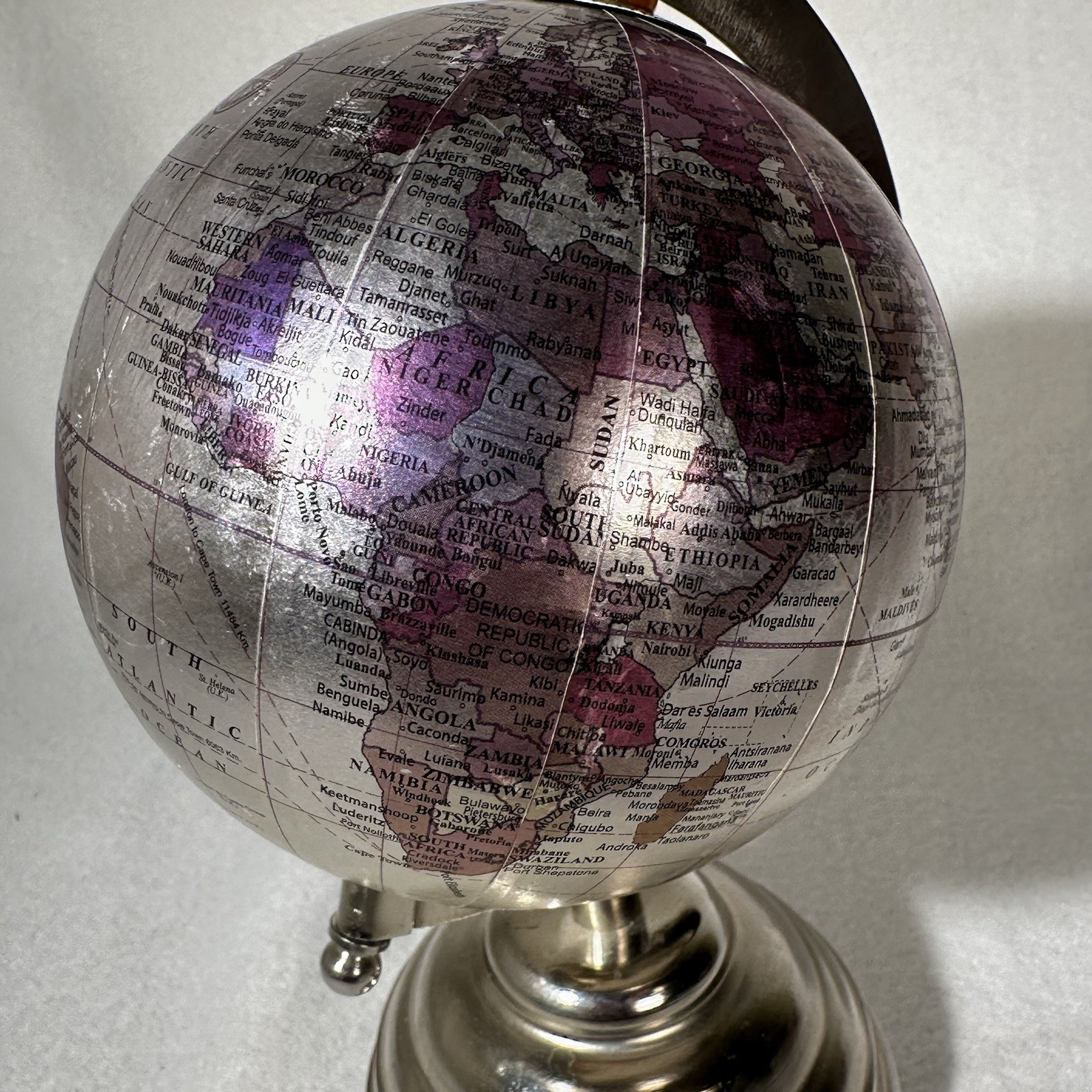 Globe On Axis with Base Silver & Purple Travel Decor