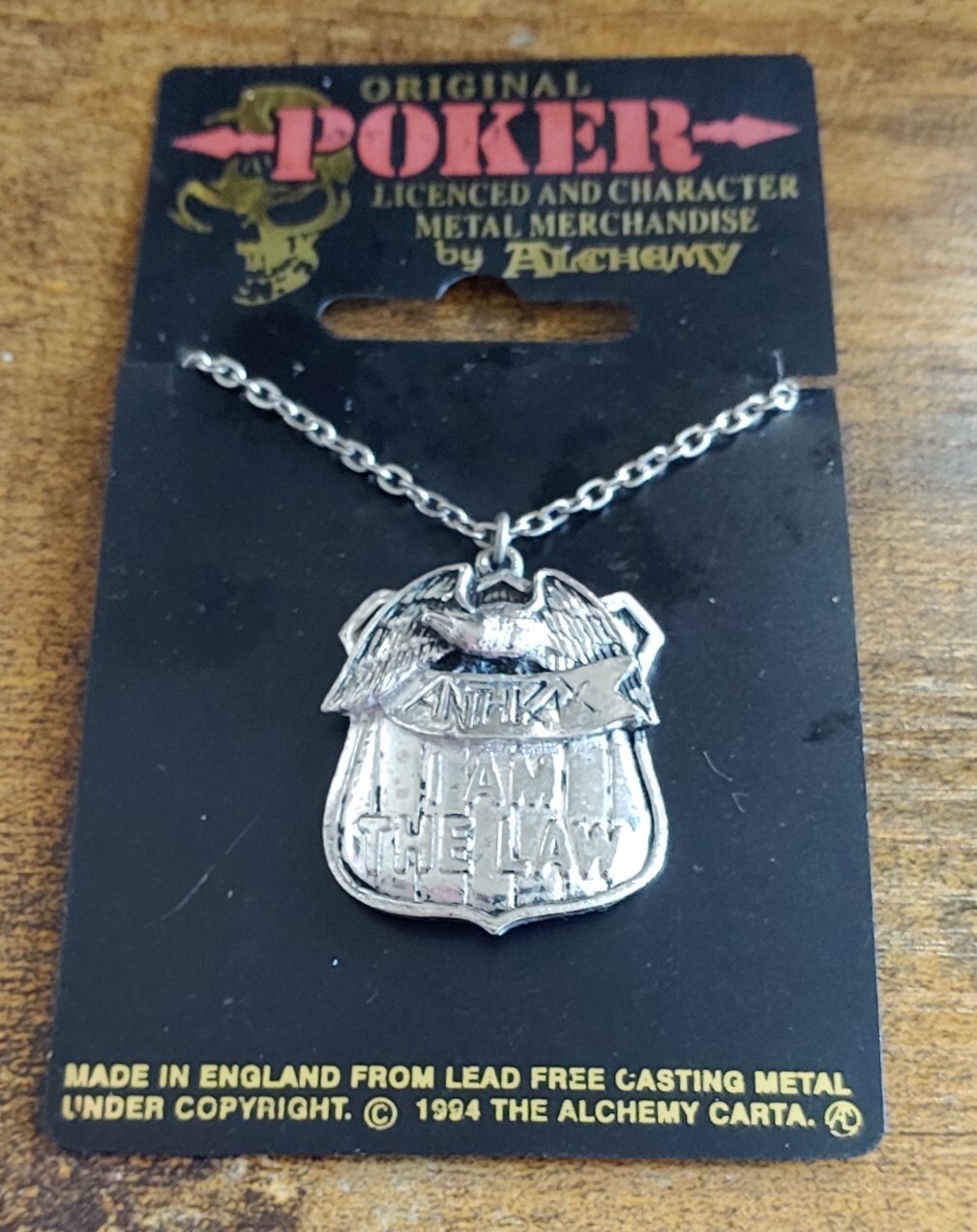 ANTHRAX   VINTAGE  OFFICAL 90'S  METAL   BADGE  CHAIN  IAM THE  LA   U.K  INPORT