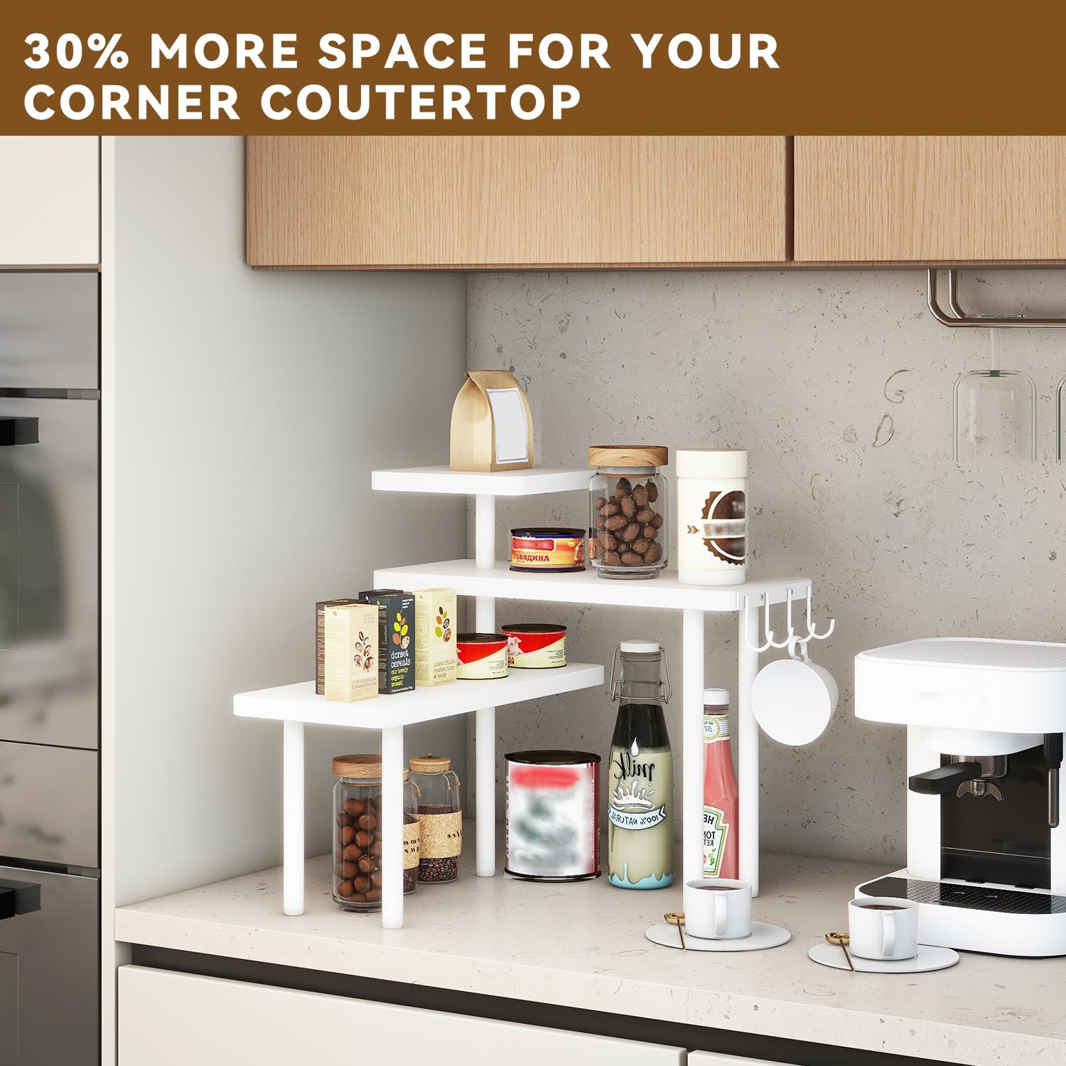 IBUYKE 3-Tier Spice Rack Kitchen,Rotating 1 pack (Improved), White