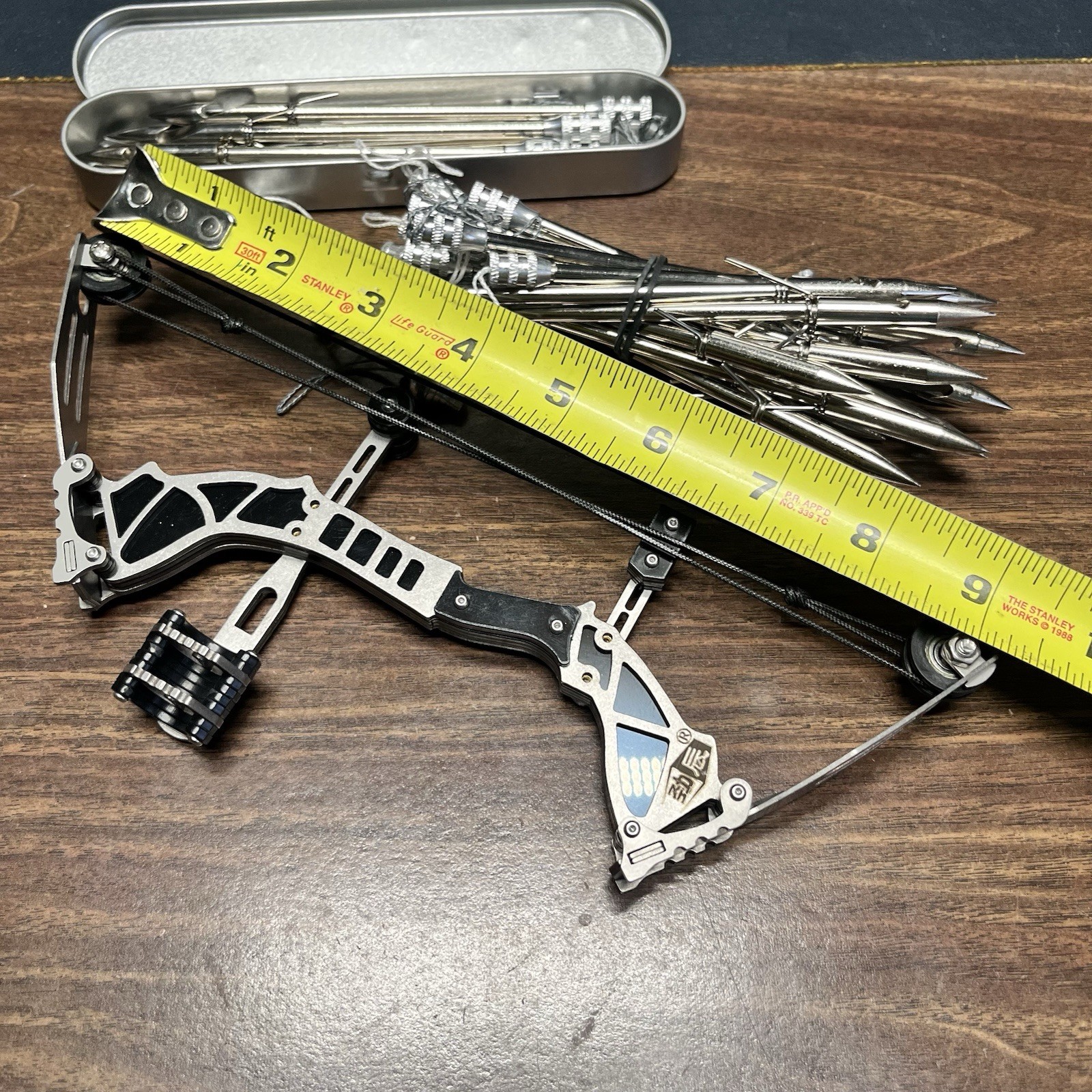 Mini 9” Compound Bow & Fishing Arrows Stainless Steel Small Hand Compound Bow.