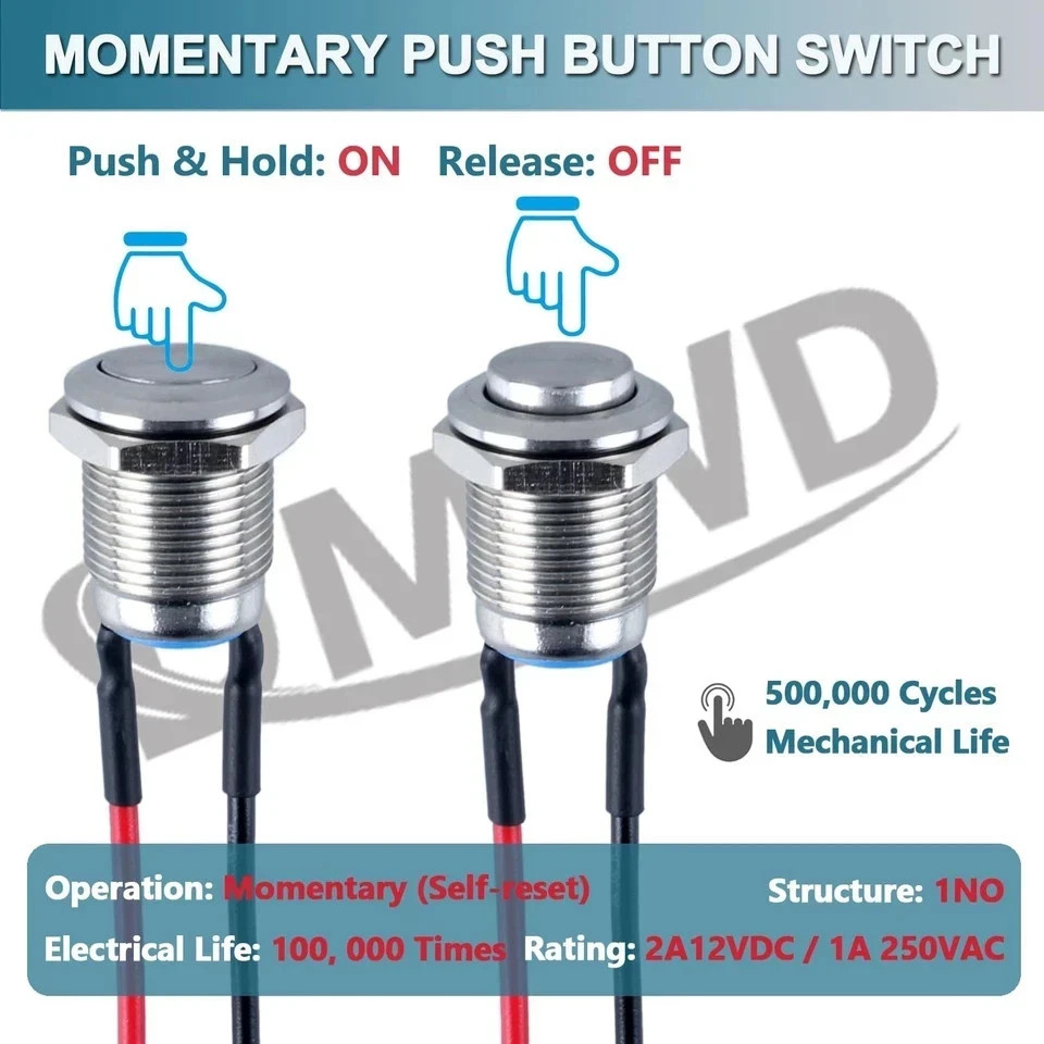 5-Pcs 12 mm Momentary Push Button Switch Waterproof Push Button Switch Round