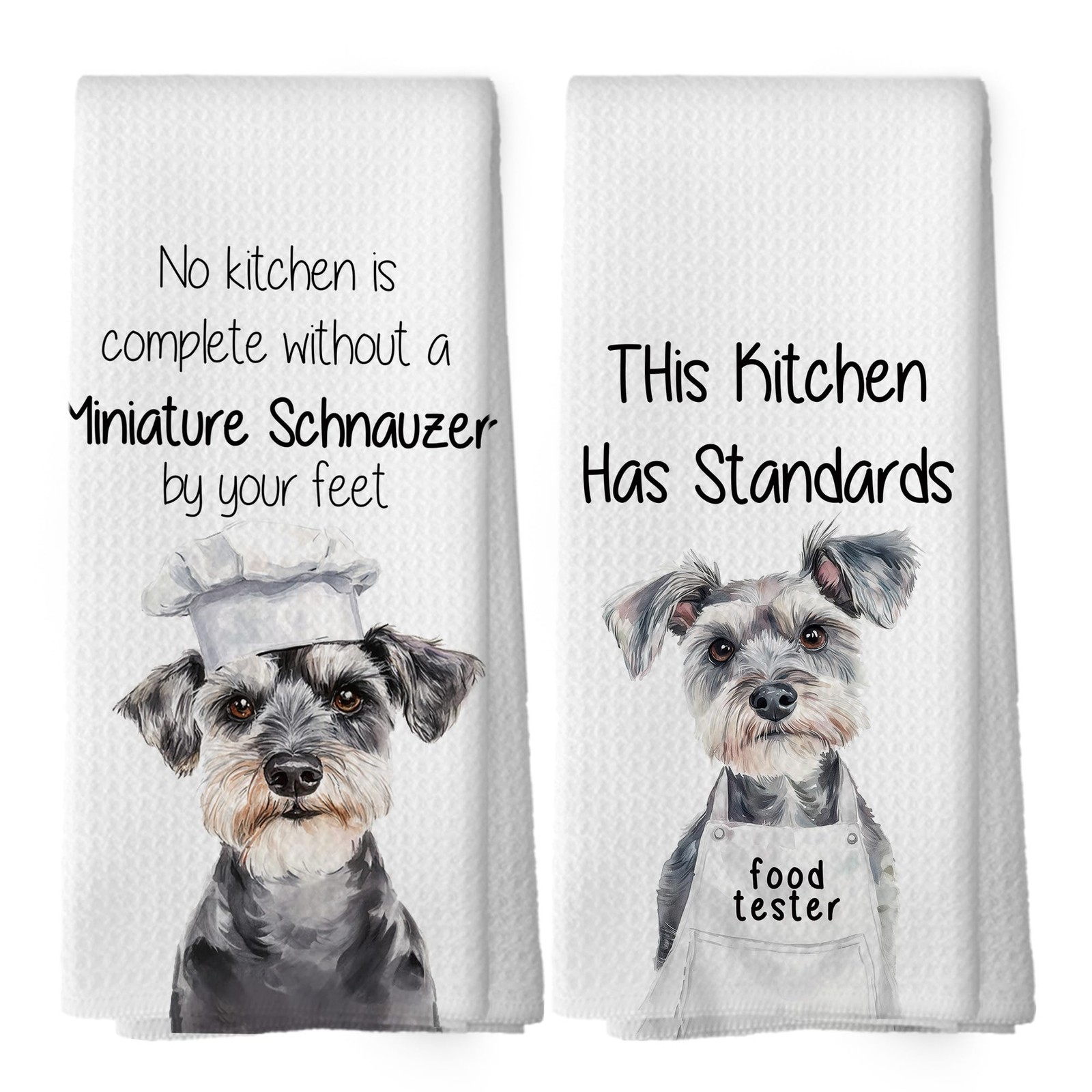 2 PCS 16x24 Inch Funny Miniature Schnauzer Dog Lover Gift Kitchen Towels