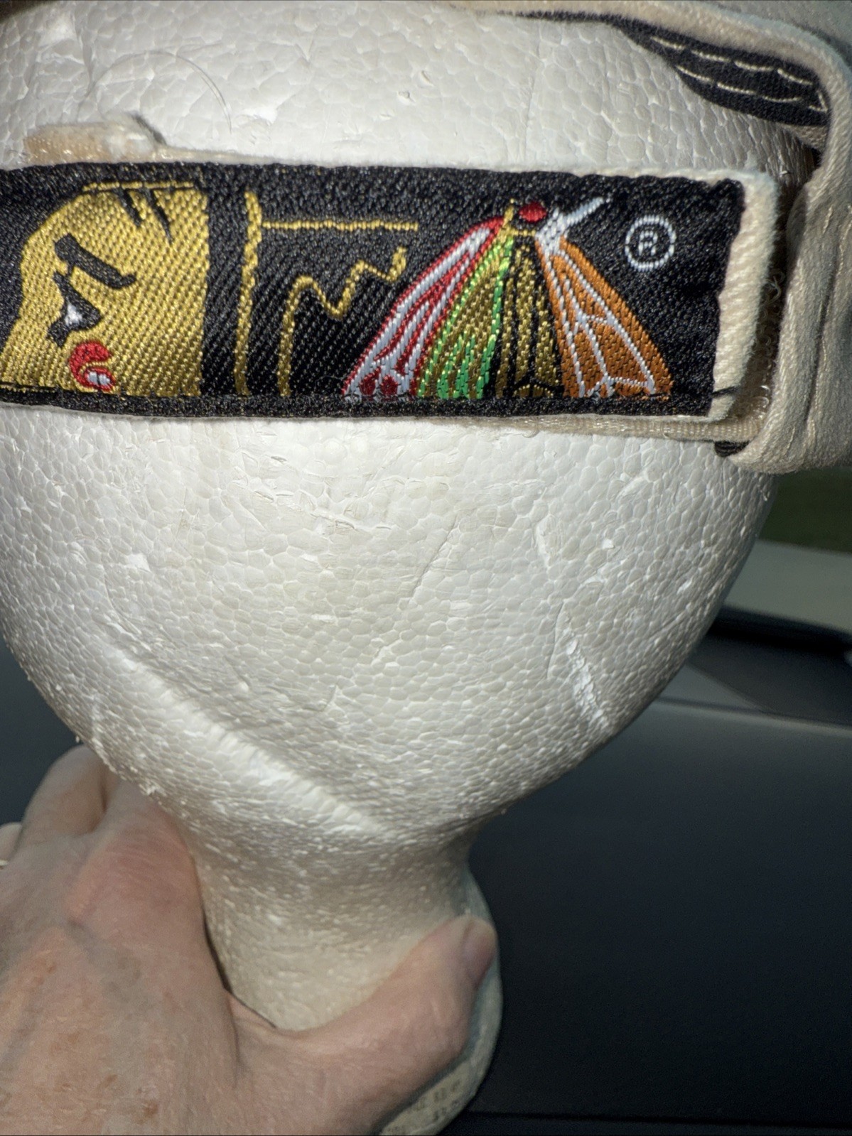Chicago Black Hawks Logo on Tan Brushed Cotton Hat Cap NHL Bud Light Hook Loop