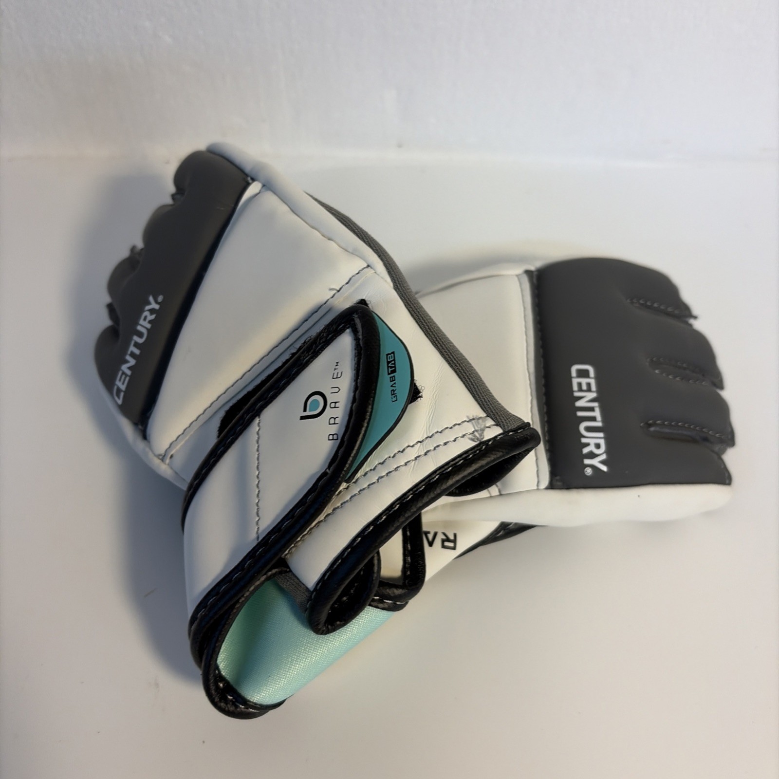 Century AFC MMA Grappling Gloves-Open Finger-White/ Grey-Adult M/L-
