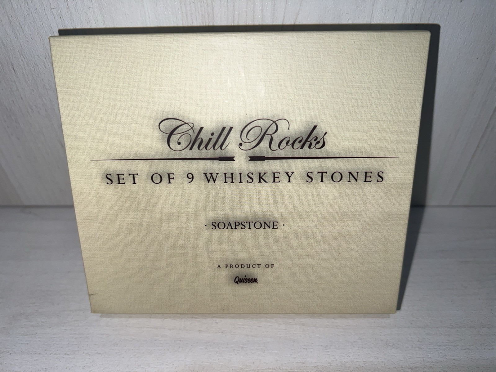 Quiseen CHILL ROCKS Set of 9 Soapstone Whiskey Stones, Bag, Tongs NIB