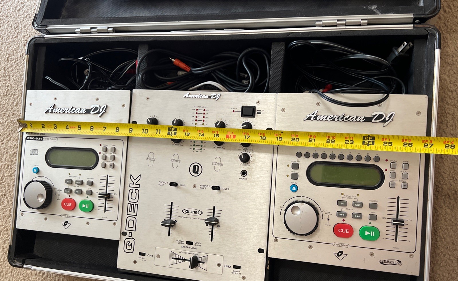 American DJ PRO-DJ1, DJ2 & Q-Deck In Case - Untested