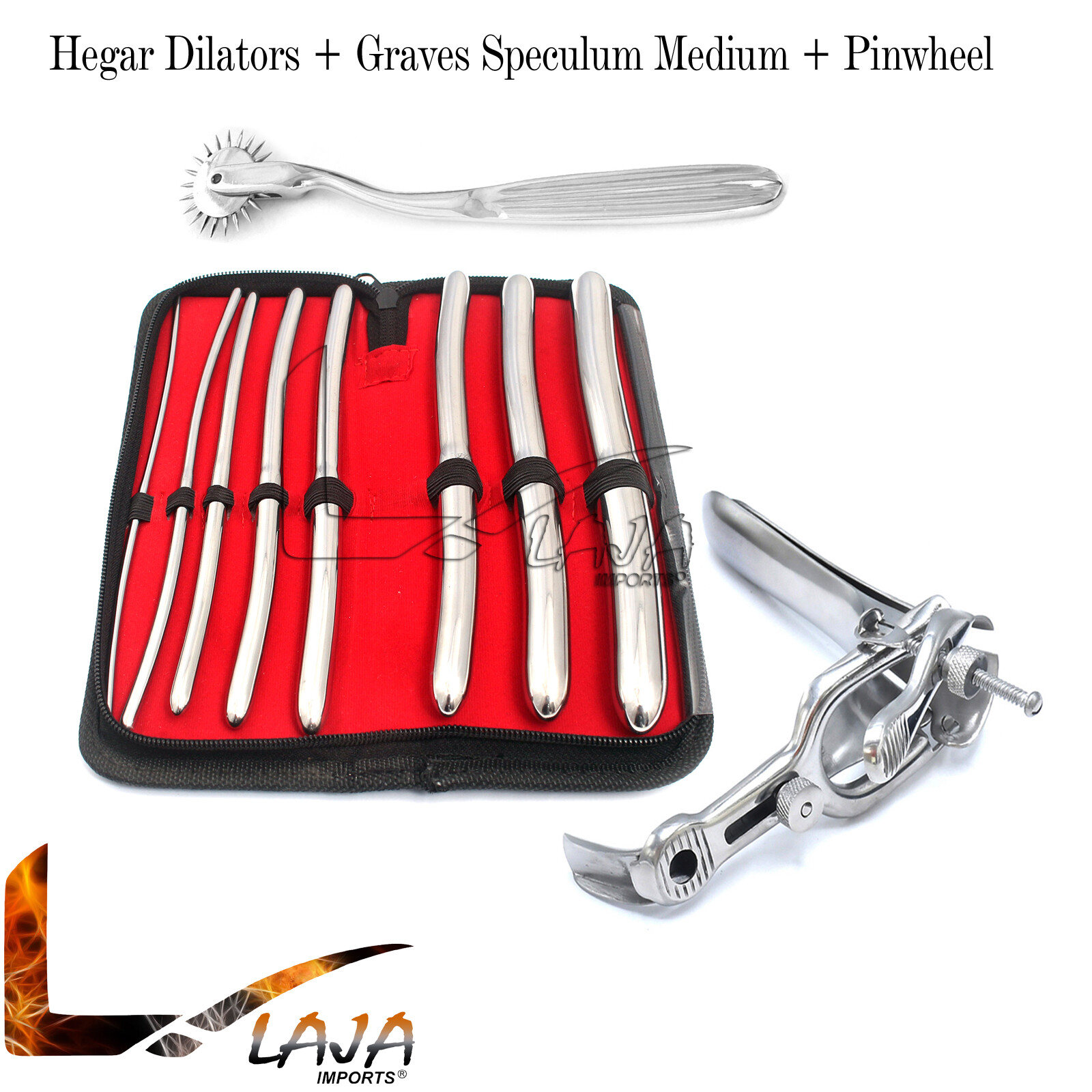 Graves Vaginal Speculum Medium + Pinwheel + Hegar Urethral dilators Sound kit