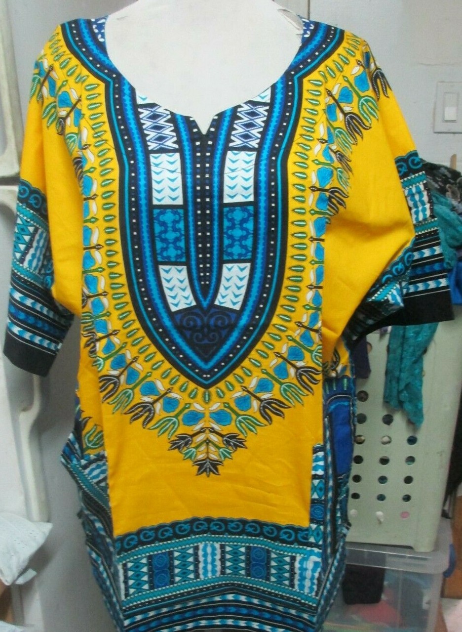 African Shirt Dashiki Print Men Women Succunct Hippie Top Blouse L 50