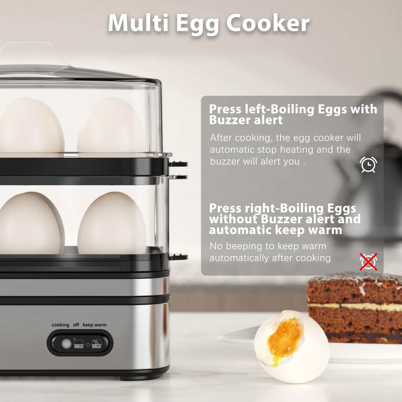Evoloop Rapid Egg Cooker Electric 12 Eggs Capacity, Soft, 5*7*8, Silver