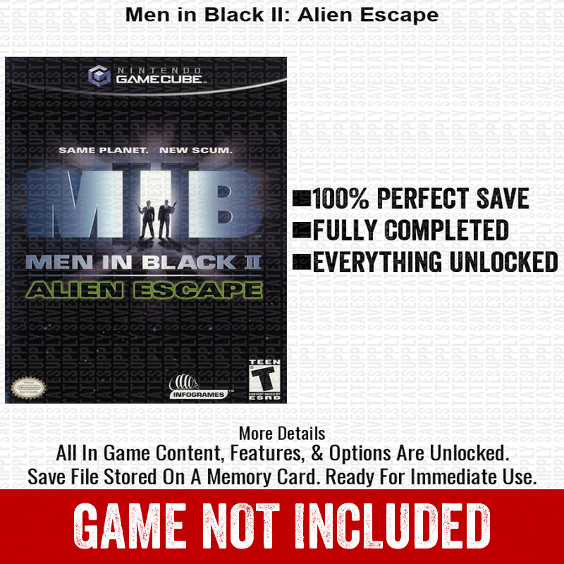 Men in Black II Alien Escape 100% Nintendo GameCube Memory Card Save CHEATS