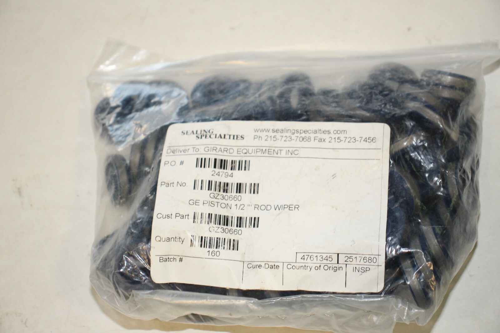 Lot of 160 Sealing Specialities GZ30660 GE Piston 1/2" Rod Wiper