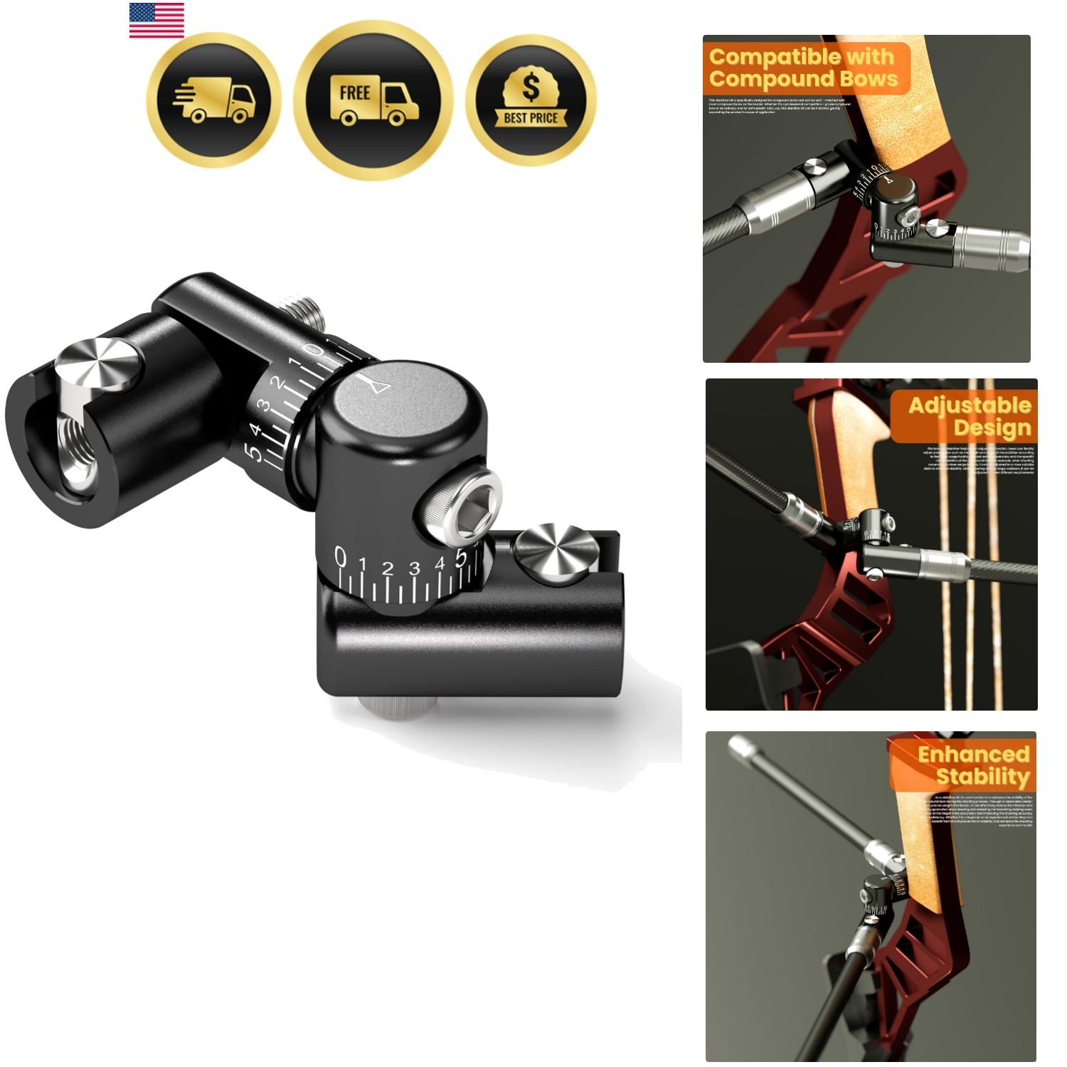 Bow Stabilizer Kit Adjustable Aluminum Bow V-bar Mount for Compound Bows