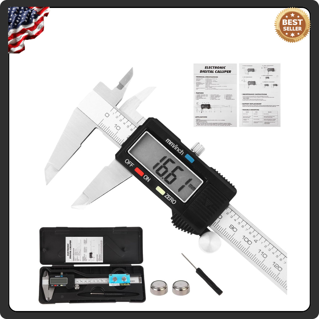 6 Inch Digital Caliper Stainless Steel Vernier Measuring Tool LCD Inch MM Auto O