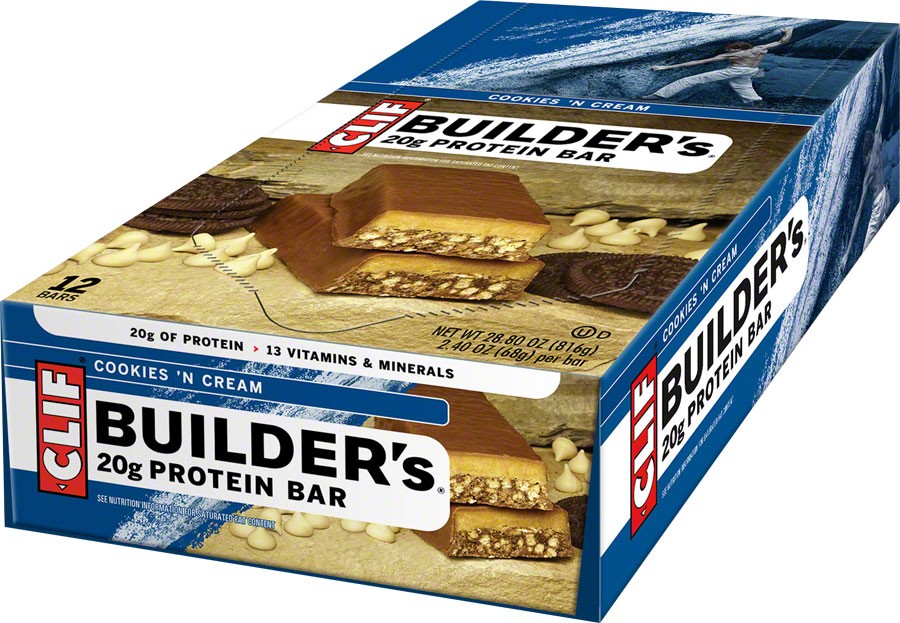 Clif Builder's Bar Cookies 'n' Cream Box of 12 No Trans Fats/Hydrogenated Oil