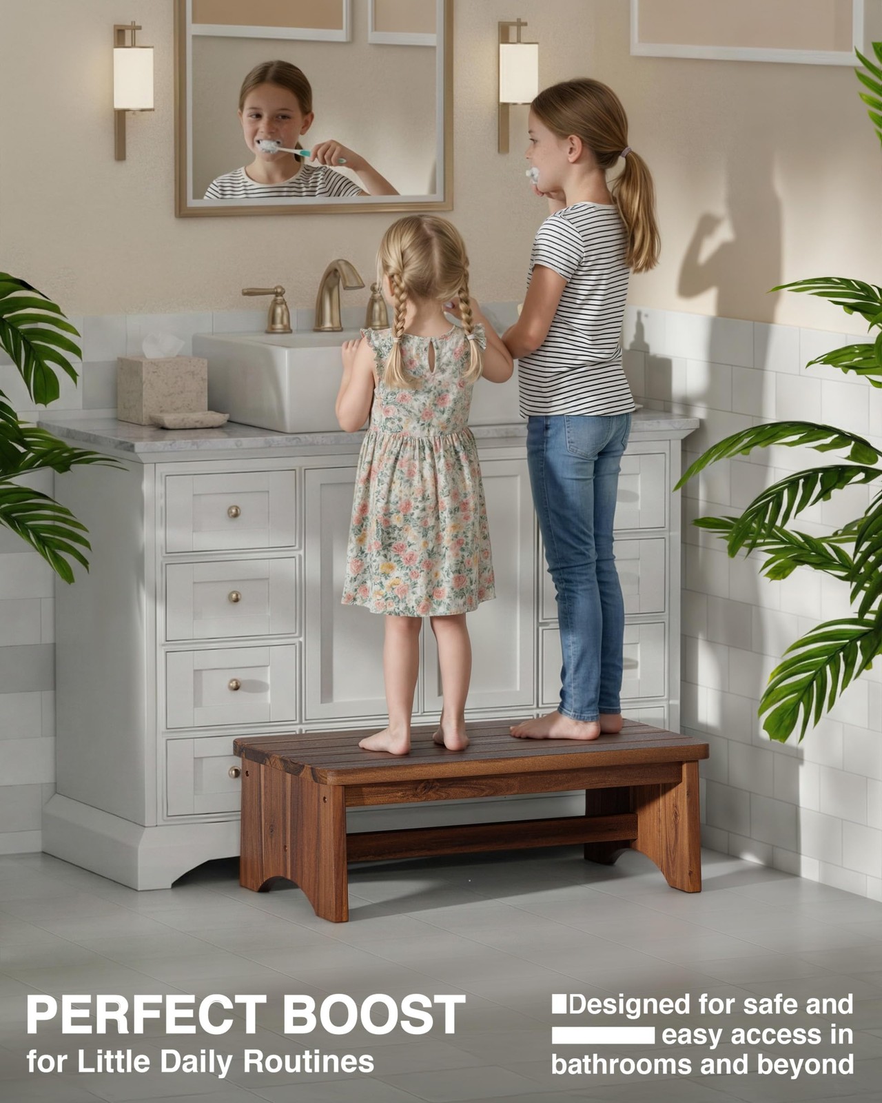 Extra Wide 26in Wooden Step Stool, Heavy Duty One Step Stool for Adults and Seni