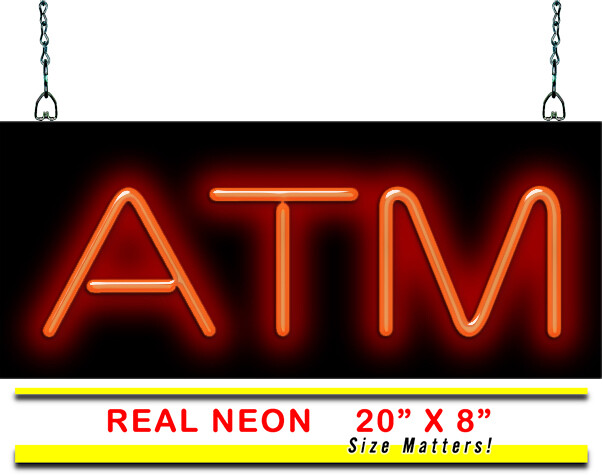 ATM Neon Sign | Jantec | 20" x 8"  | Money Cash Bank Finances Financial Banks $