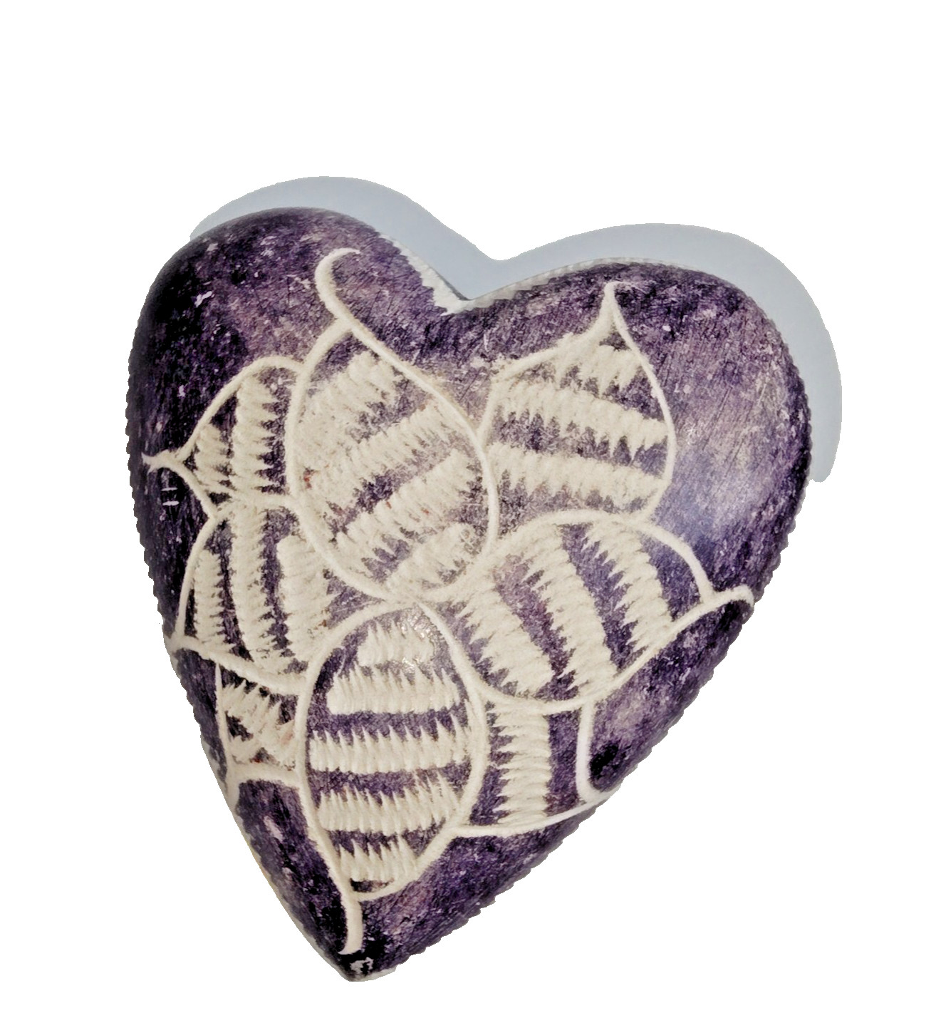 VTG Hand-Carved Purple Heart Soapstone with Floral Design 3"