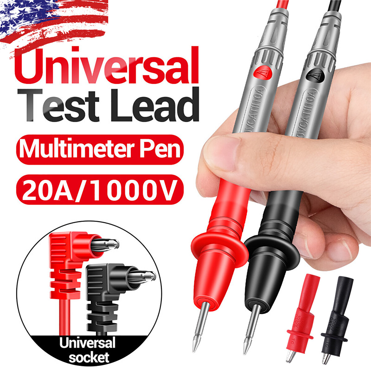 1000V 20A Multimeter Test Leads for Fluke Meter Electrical Alligator Clip Probes