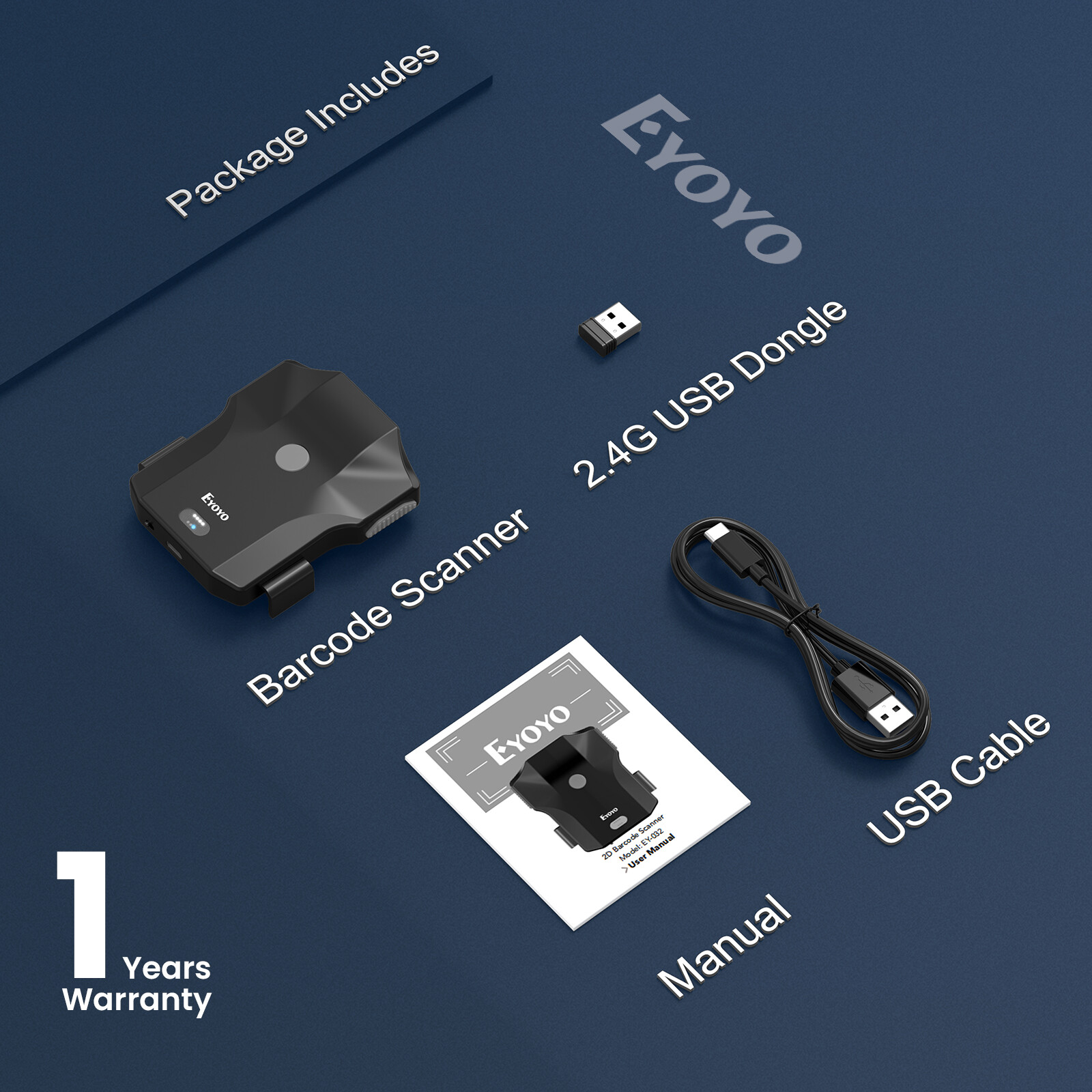 Eyoyo Bluetooth QR Code Scanner 1D 2D Wireless Back Clip UPC PC Barcode Reader