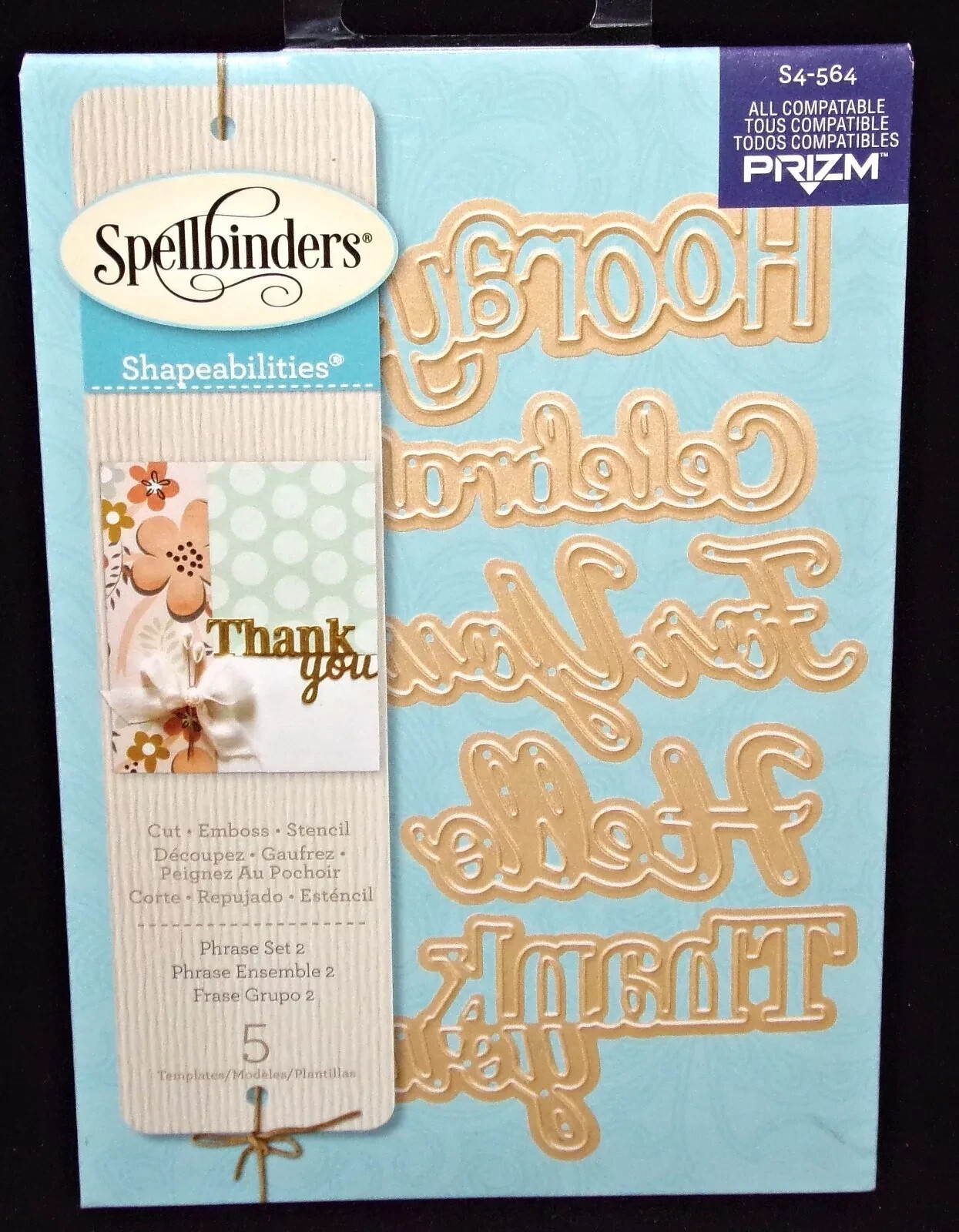Spellbinders Dies Phrase Set 2  S4-564 Shapeabilities Emboss & Cut New 5 pc Set