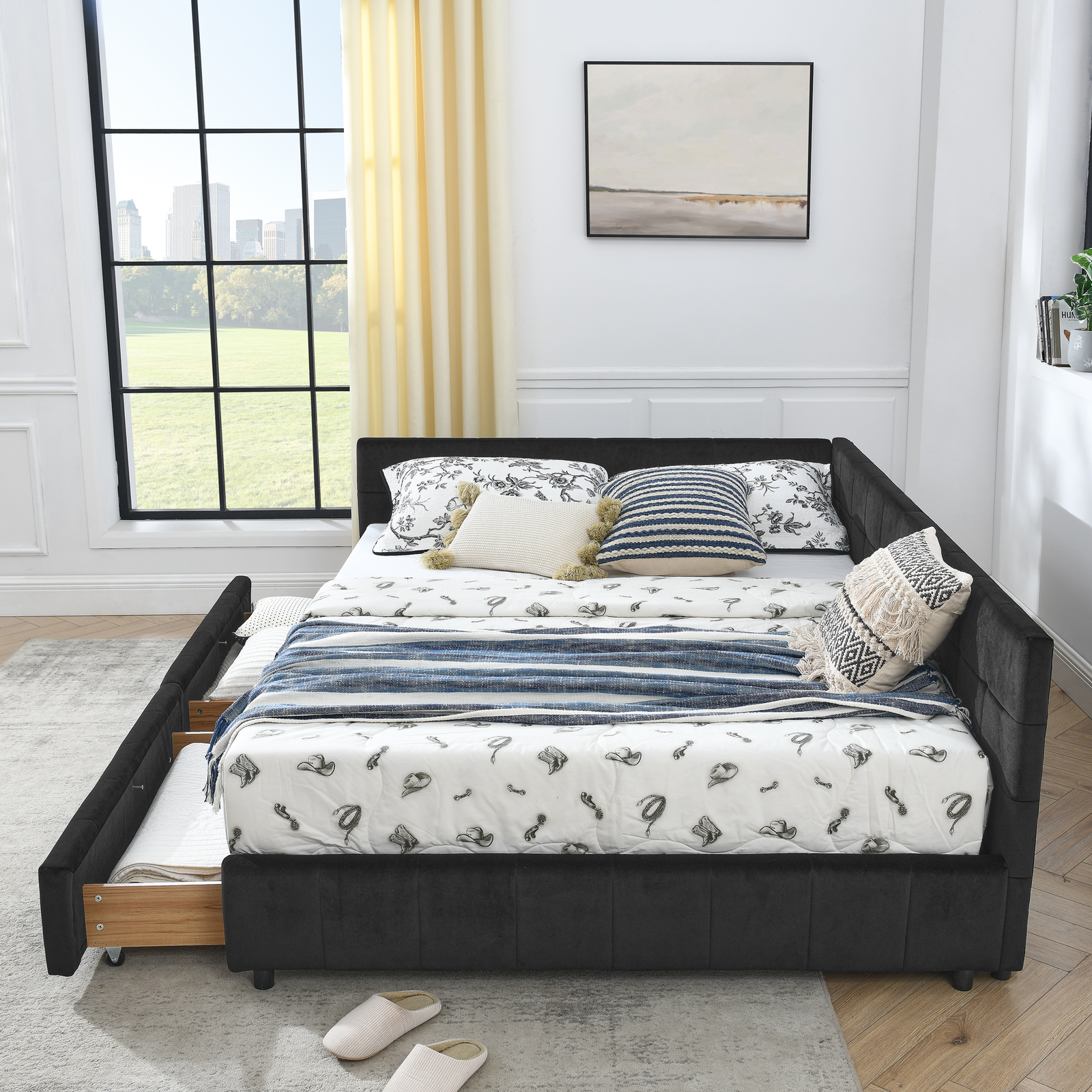 Queen Size Storage Upholstered Tufted Bed Frame, Sofa Bed Frame with Comfortable