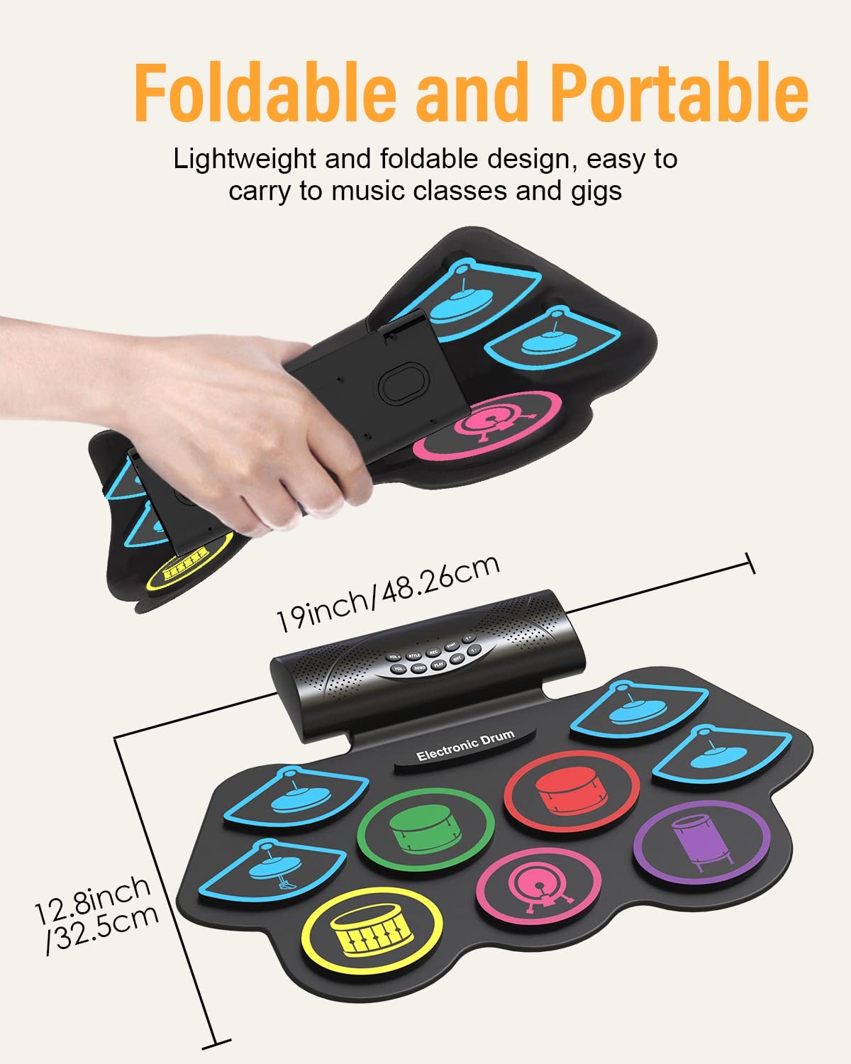 9 Pad Electronic Drum Set, Roll Up Portable Drum Pad Kit with MIDI Bluetooth,...