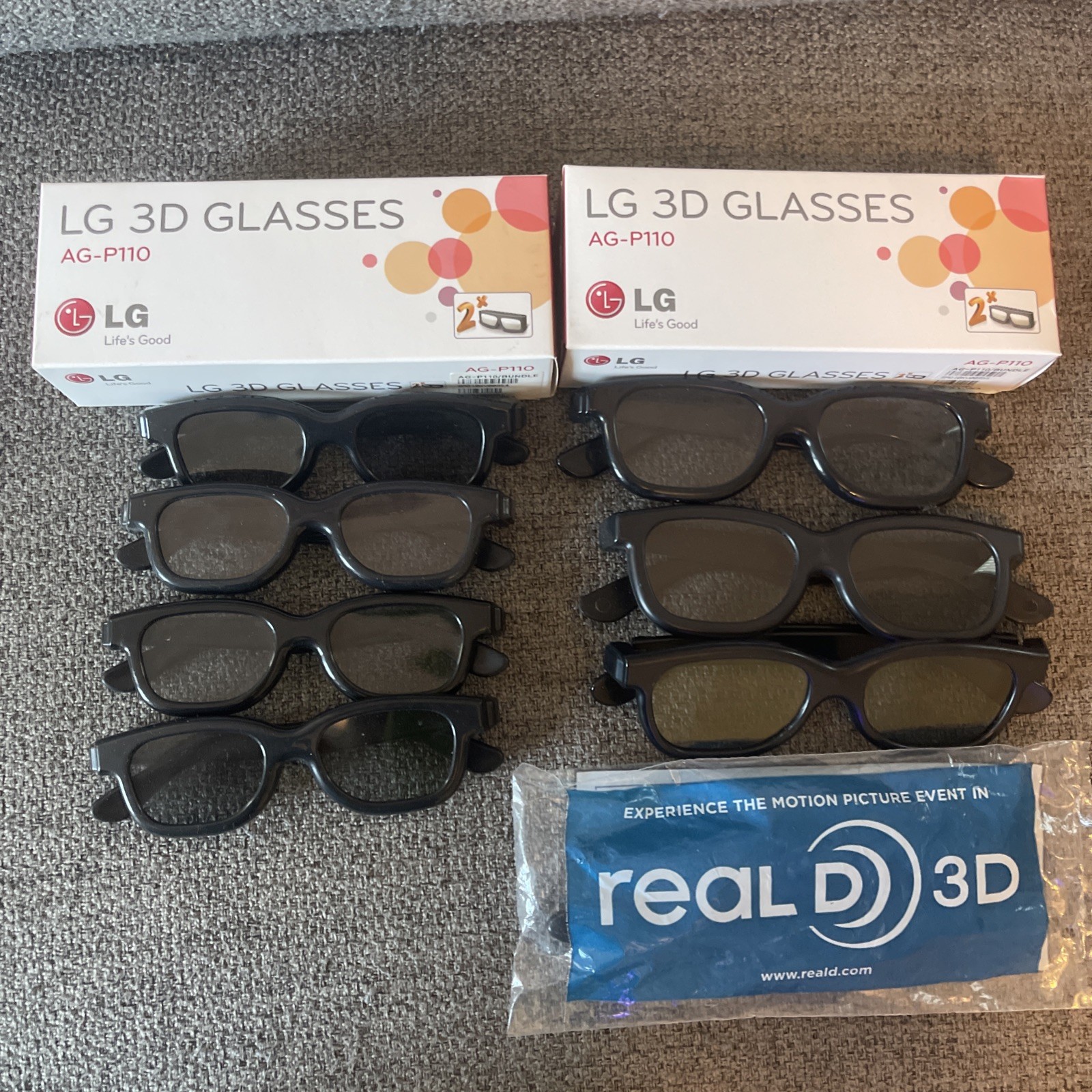 2 Pairs LG 3D glasses, 1 Real D, 4 kids, 3 adults