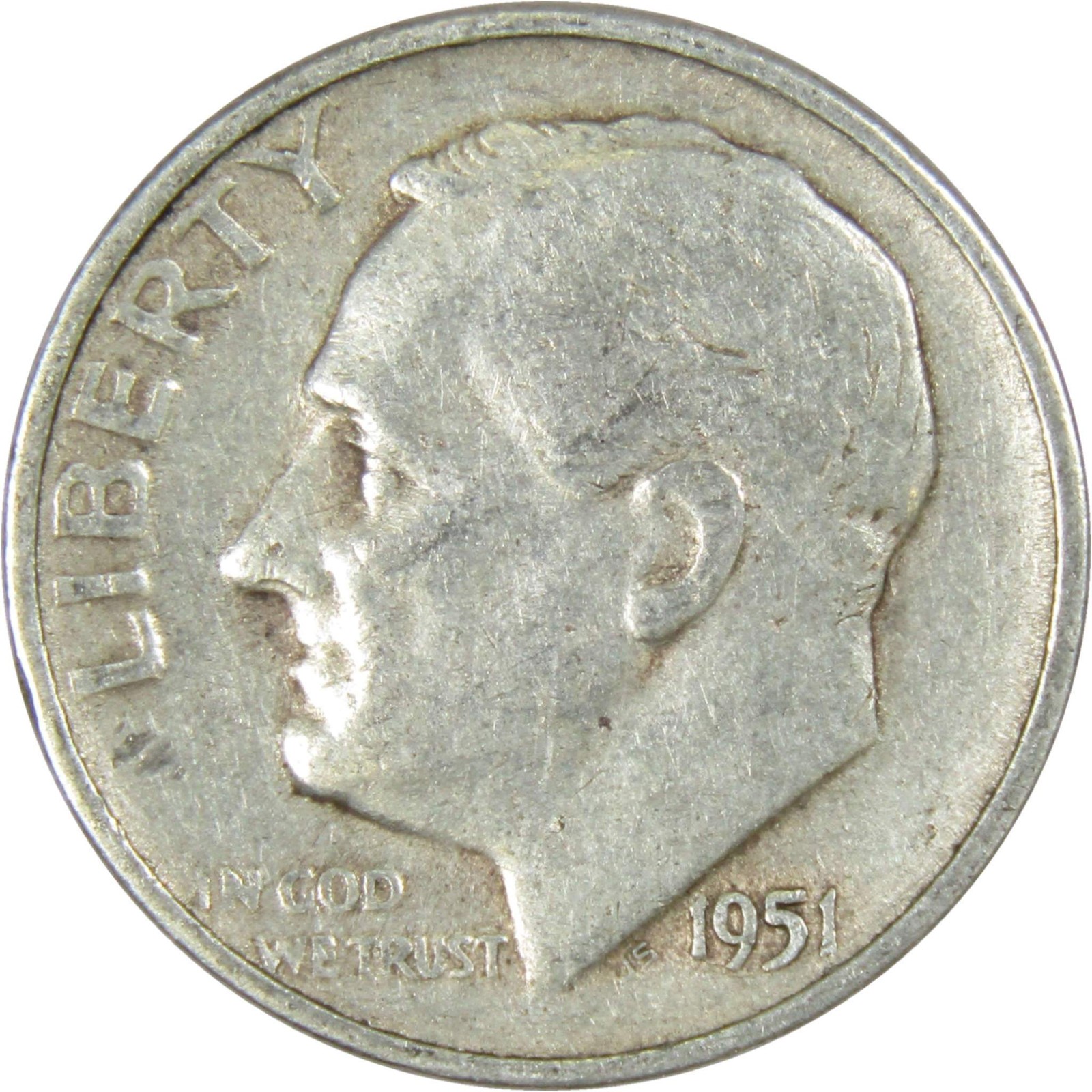 1951 S Roosevelt Dime Circulated Silver 10c Coin Collectible