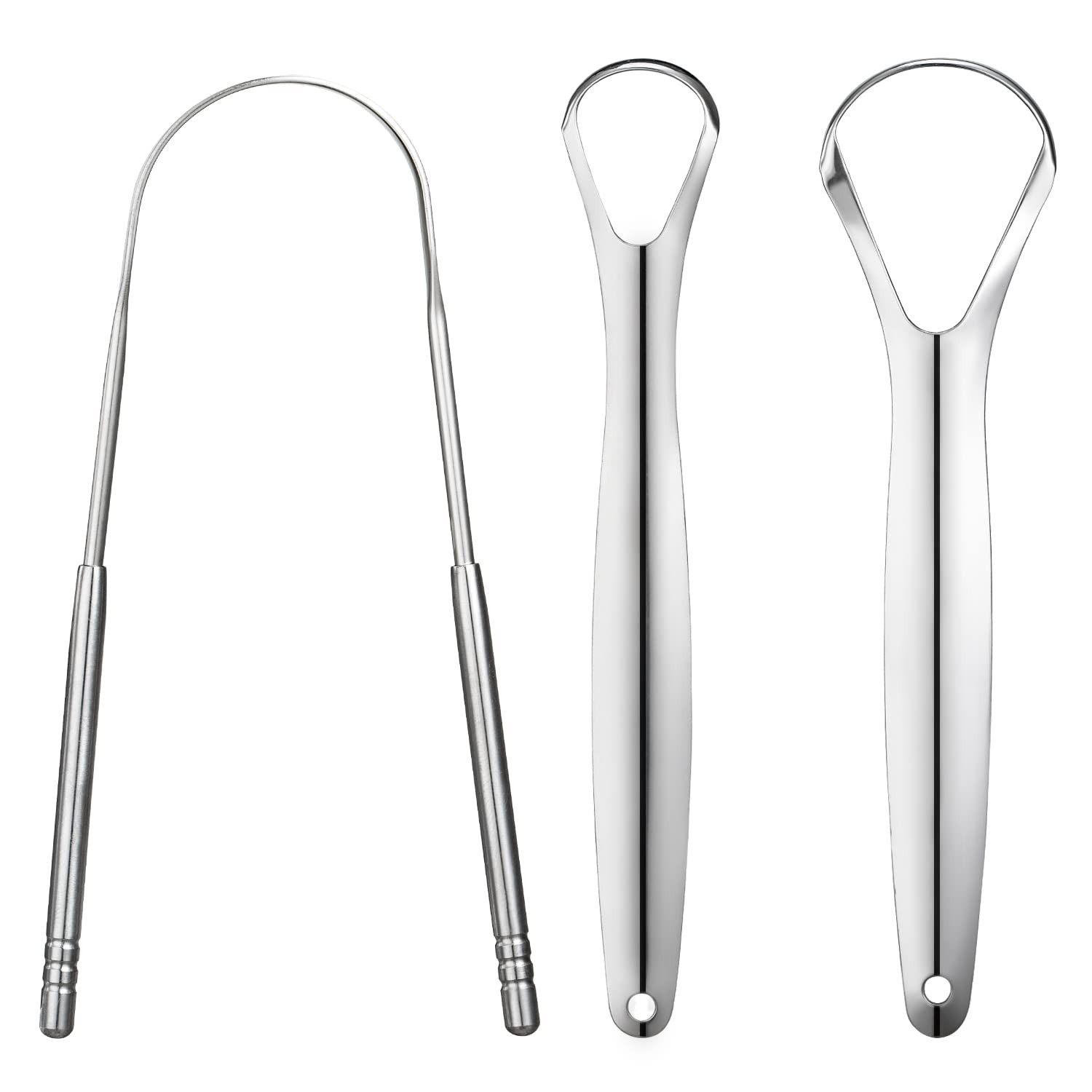 3 PCS Metal Tongue Scraper, Scrapers for Adults, 3 Piece Set, Silver