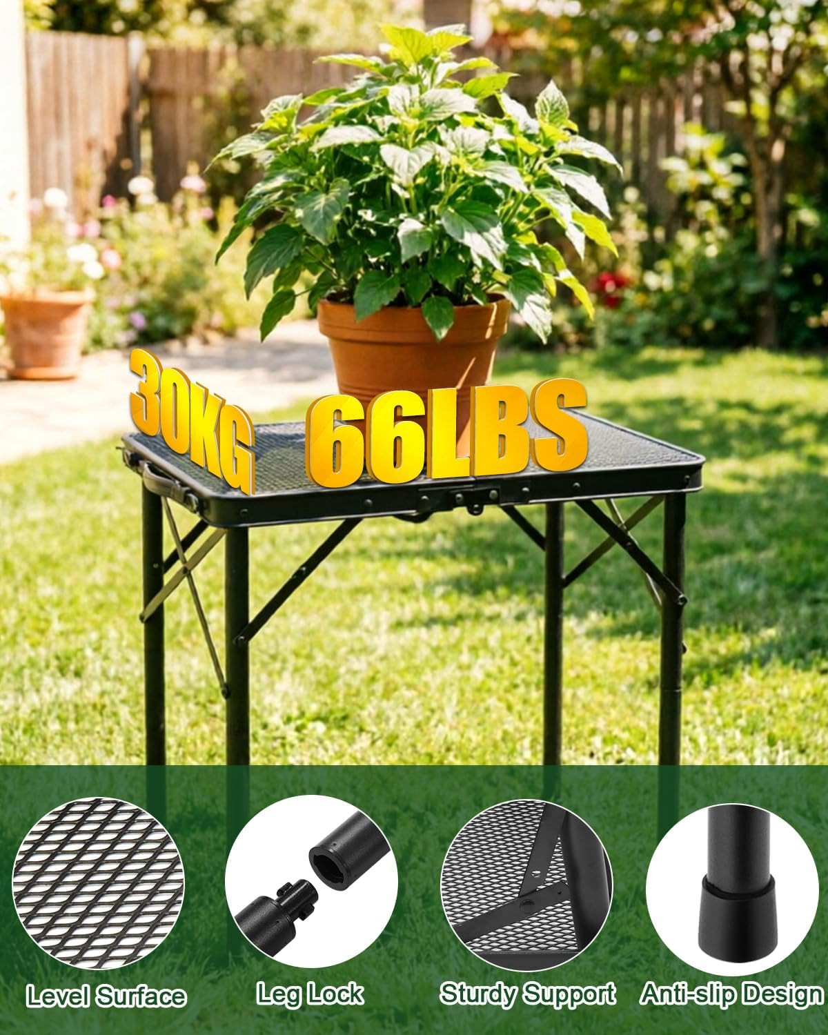 2 Ft Folding Camping Table, Adjustable Height 10.6-22 In, Small Grill Table | Bl