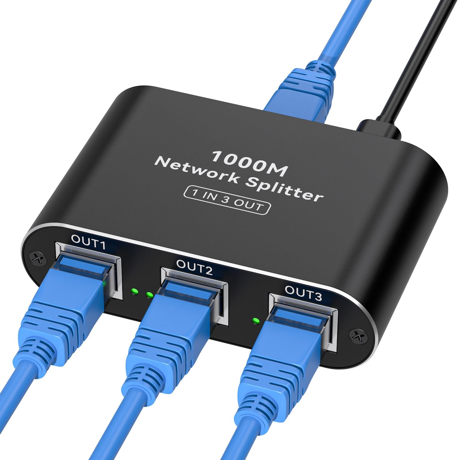 1 to 3 Ethernet Splitter, 1000Mbps Gigabit, RJ45 Switch, USB C Power, LAN