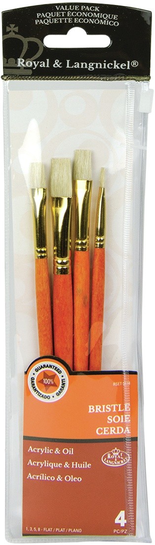 Royal & Langnickel(R) Bristle Value Pack Brush Set-Flat 4/Pkg - BSET-9118