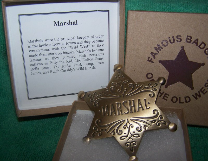 Old Western    Marshal GOLD Star Brass Badge - Boxed