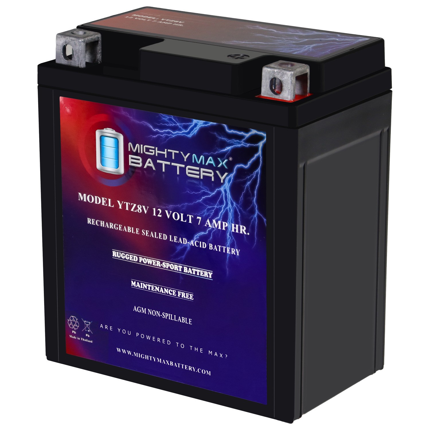 Mighty Max YTZ8V- 12 Volt 7 AH, 85 CCA, Rechargeable SLA AGM Motorcycle Battery