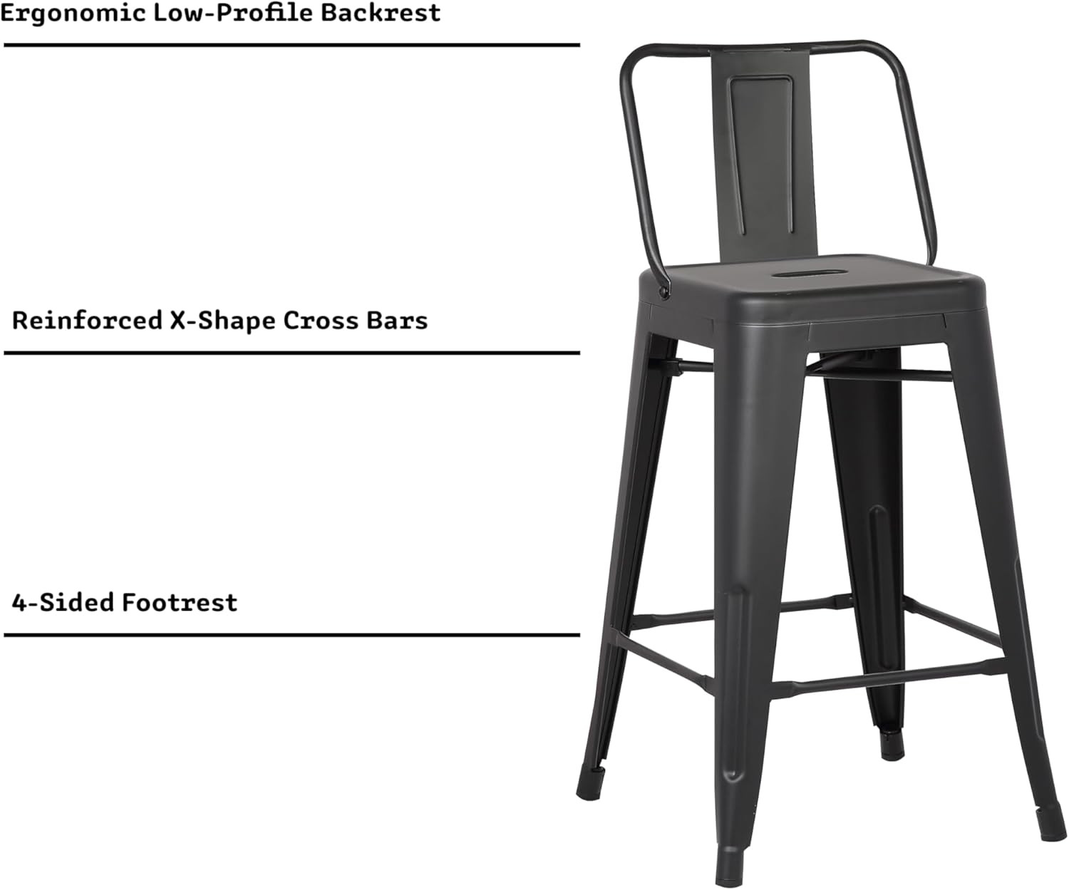 Rustic Black Metal Barstool Set of 2 - Lightweight, Sturdy, Easy Assembly