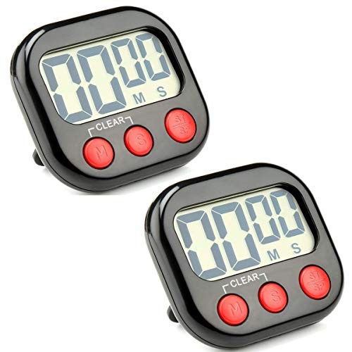 2 Pack Digital Kitchen Timer Big LCD Screen Loud Alarm Strong Black+red