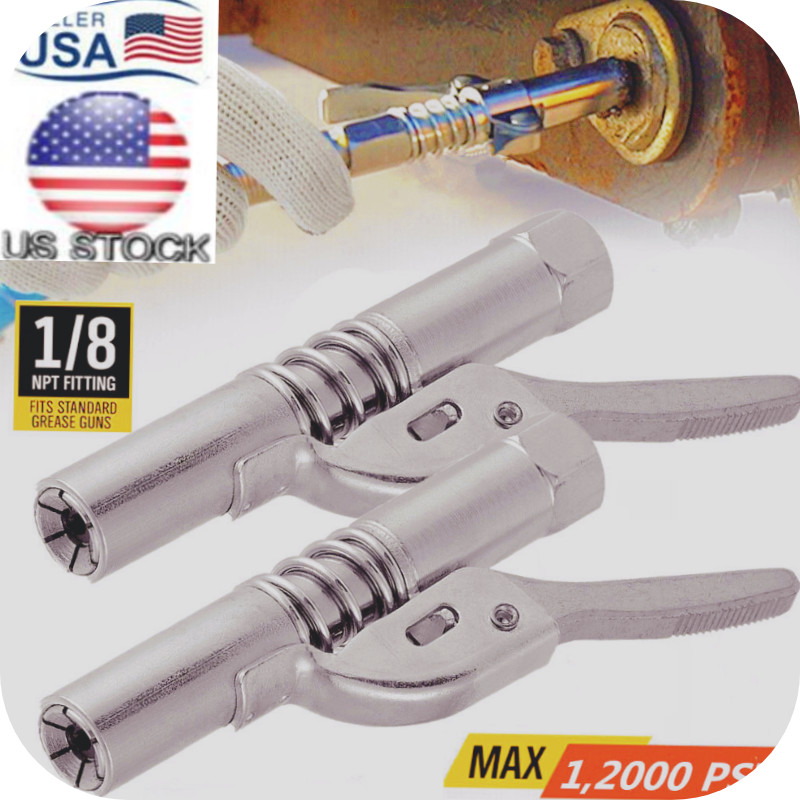 2XGrease Gun Coupler Coupling Release Lock Oil Injection Nozzle1/8” NPT 12000PSI