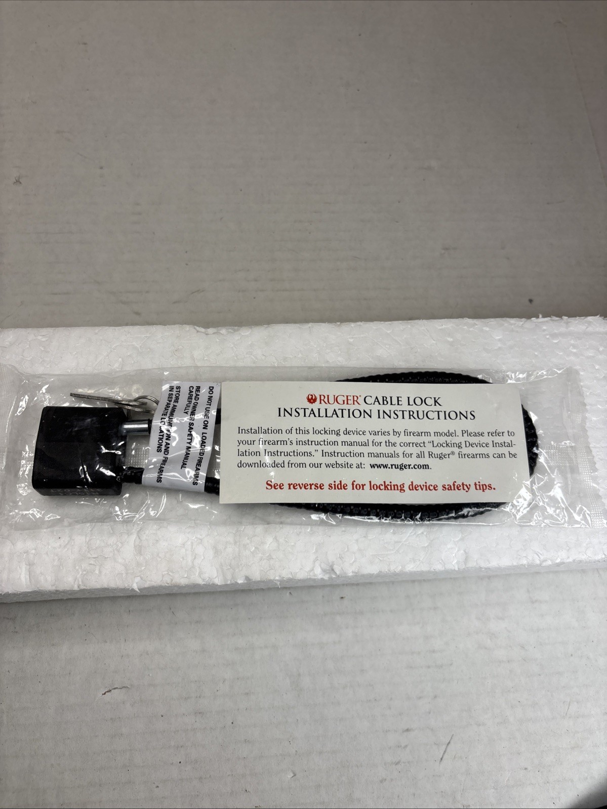 Ruger Cable Locking Safety Device w Keys & Instructions. Sealed.